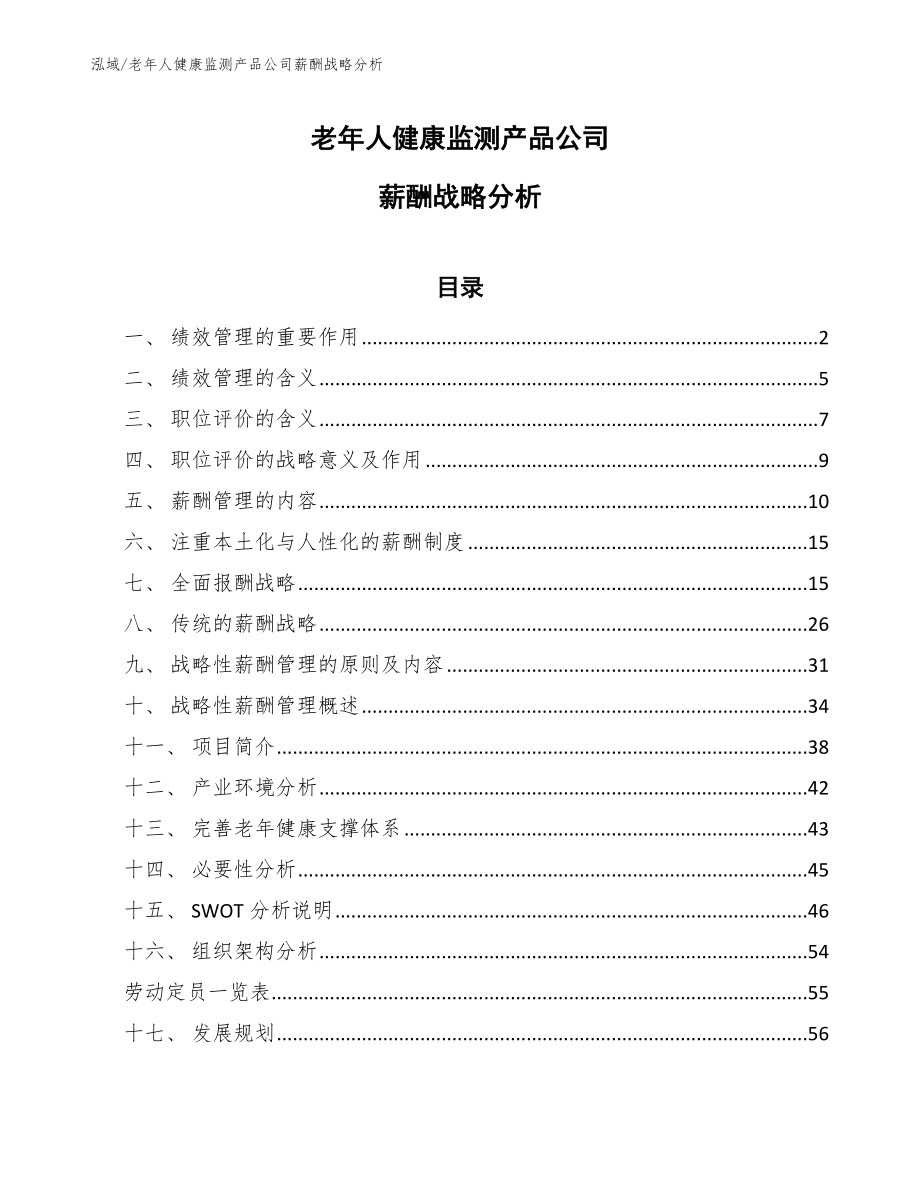 老年人健康监测产品公司薪酬战略分析（范文）_第1页