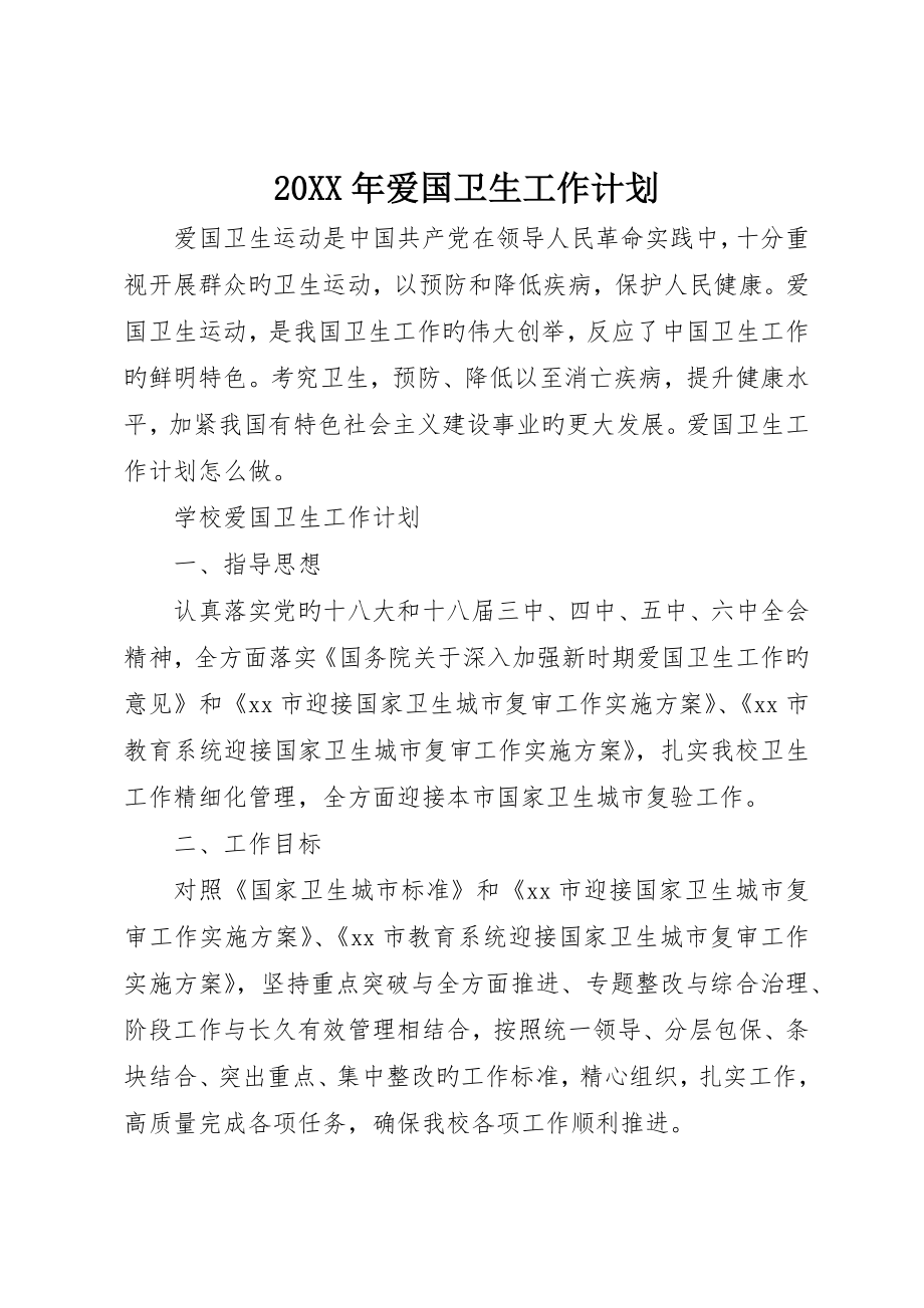 202X年爱国卫生工作计划_第1页