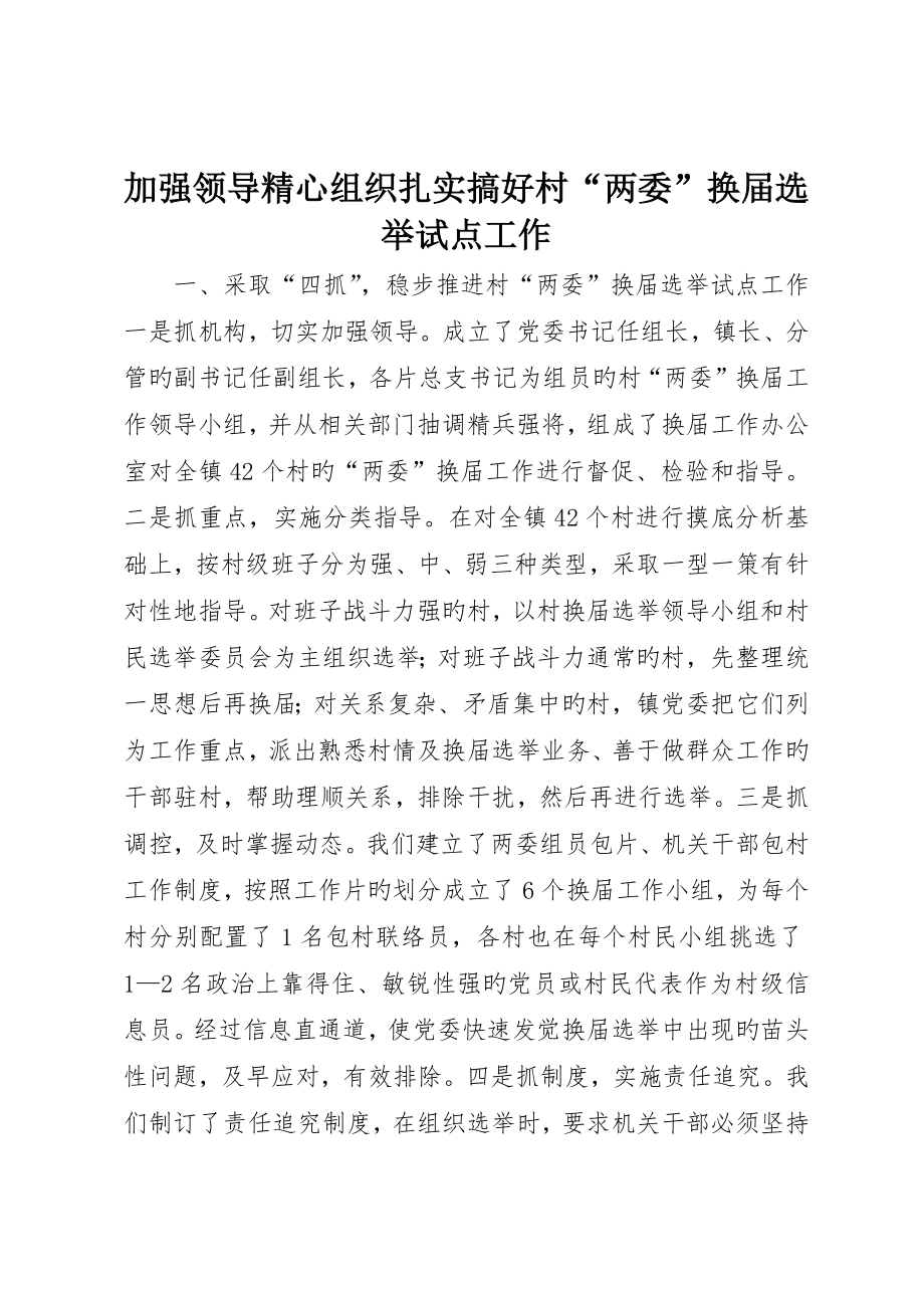 加强领导精心组织扎实搞好村“两委”换届选举试点工作_第1页