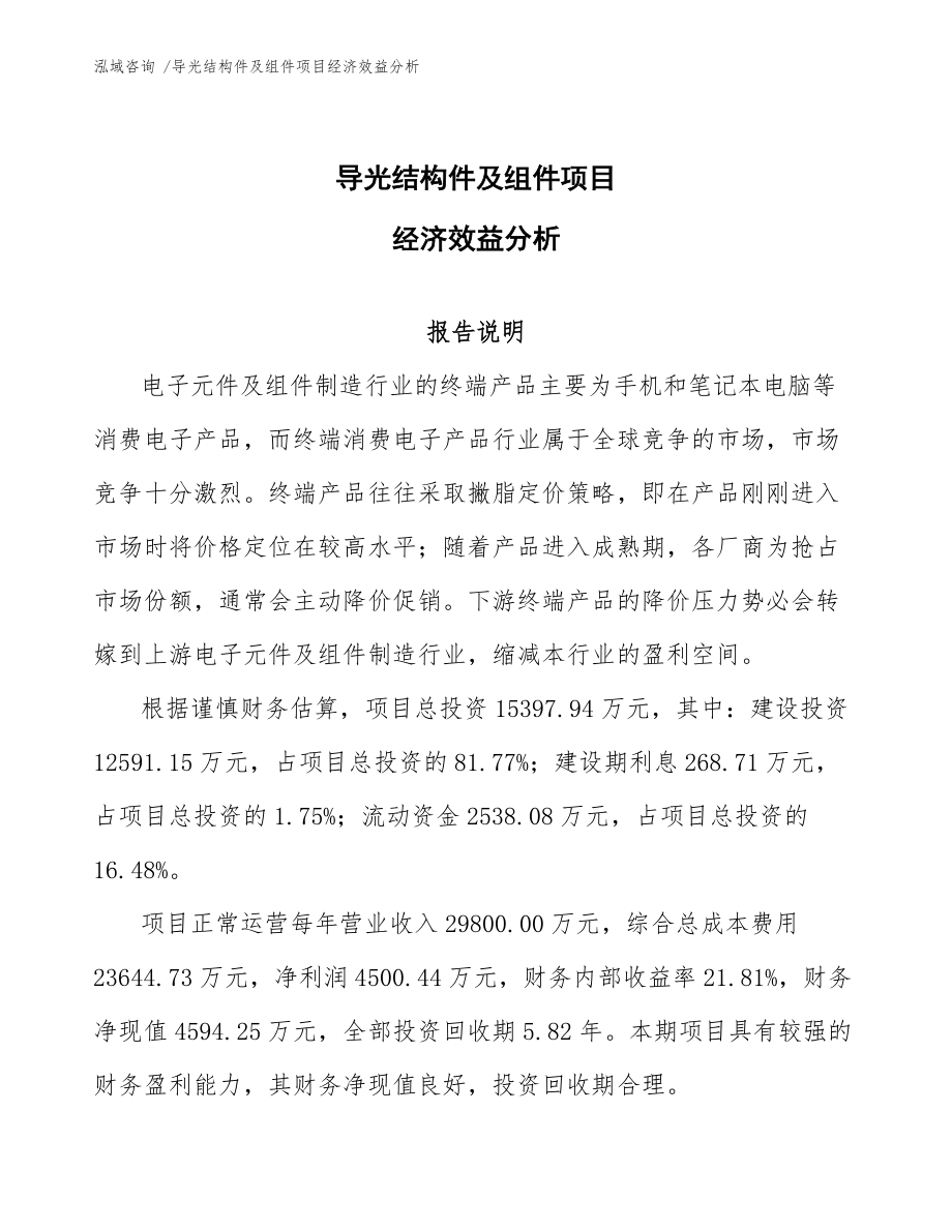 导光结构件及组件项目经济效益分析_模板范本_第1页