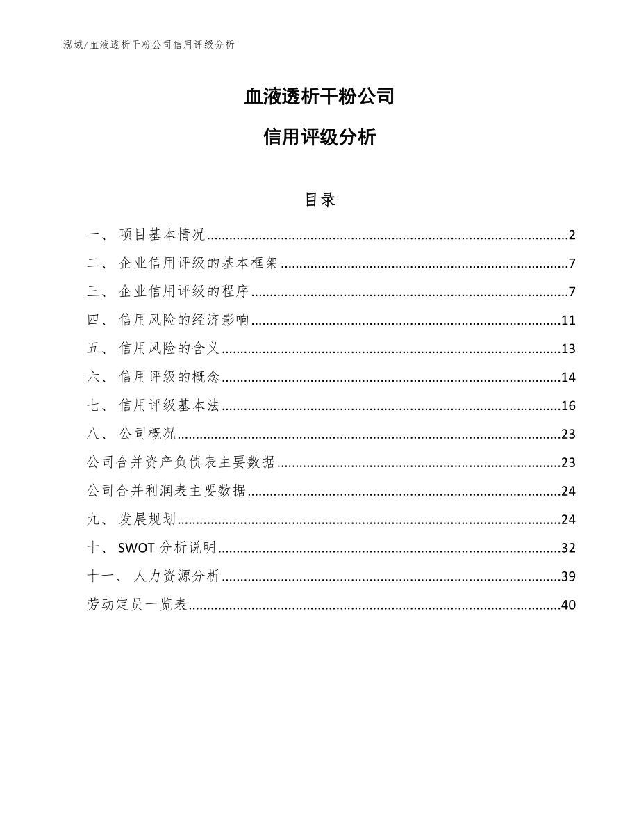 血液透析干粉公司信用评级分析（范文）_第1页