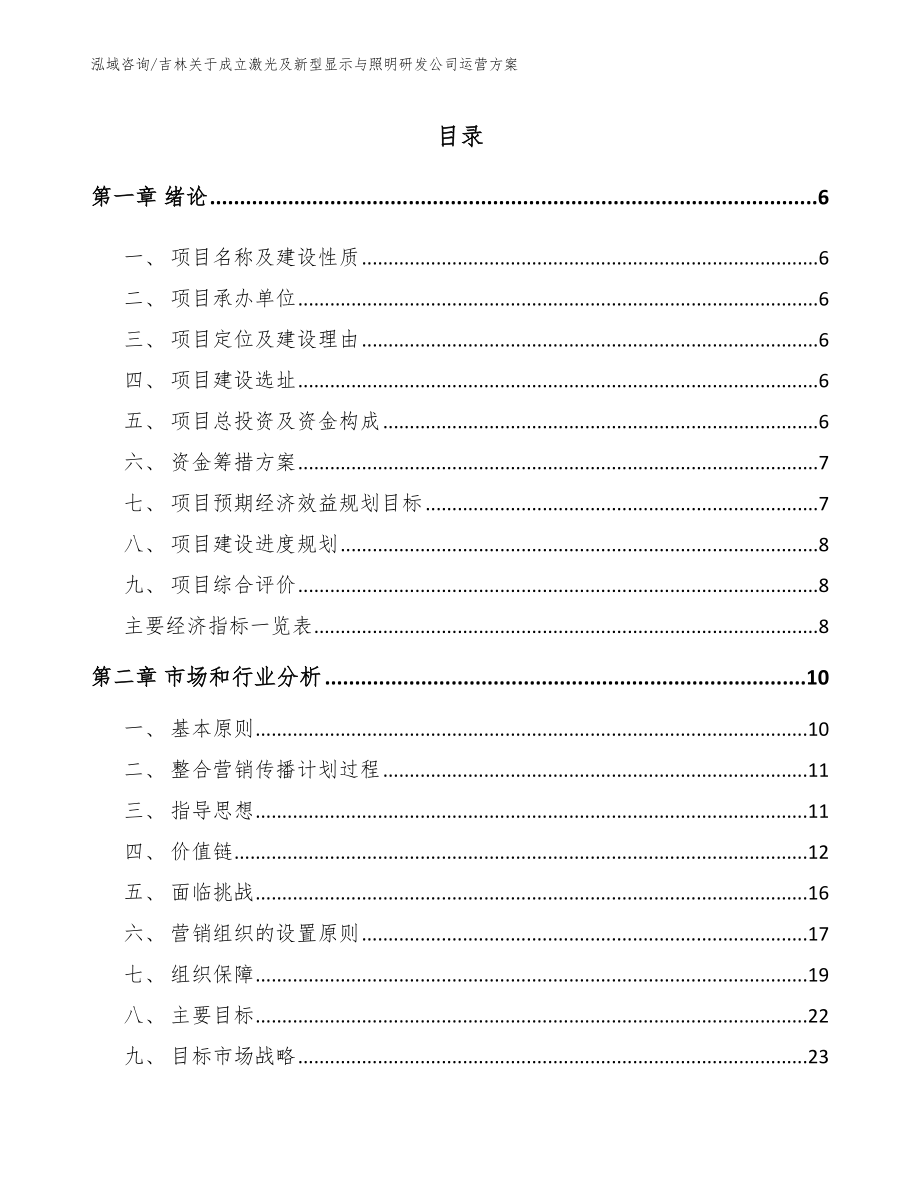 吉林关于成立激光及新型显示与照明研发公司运营方案范文_第1页