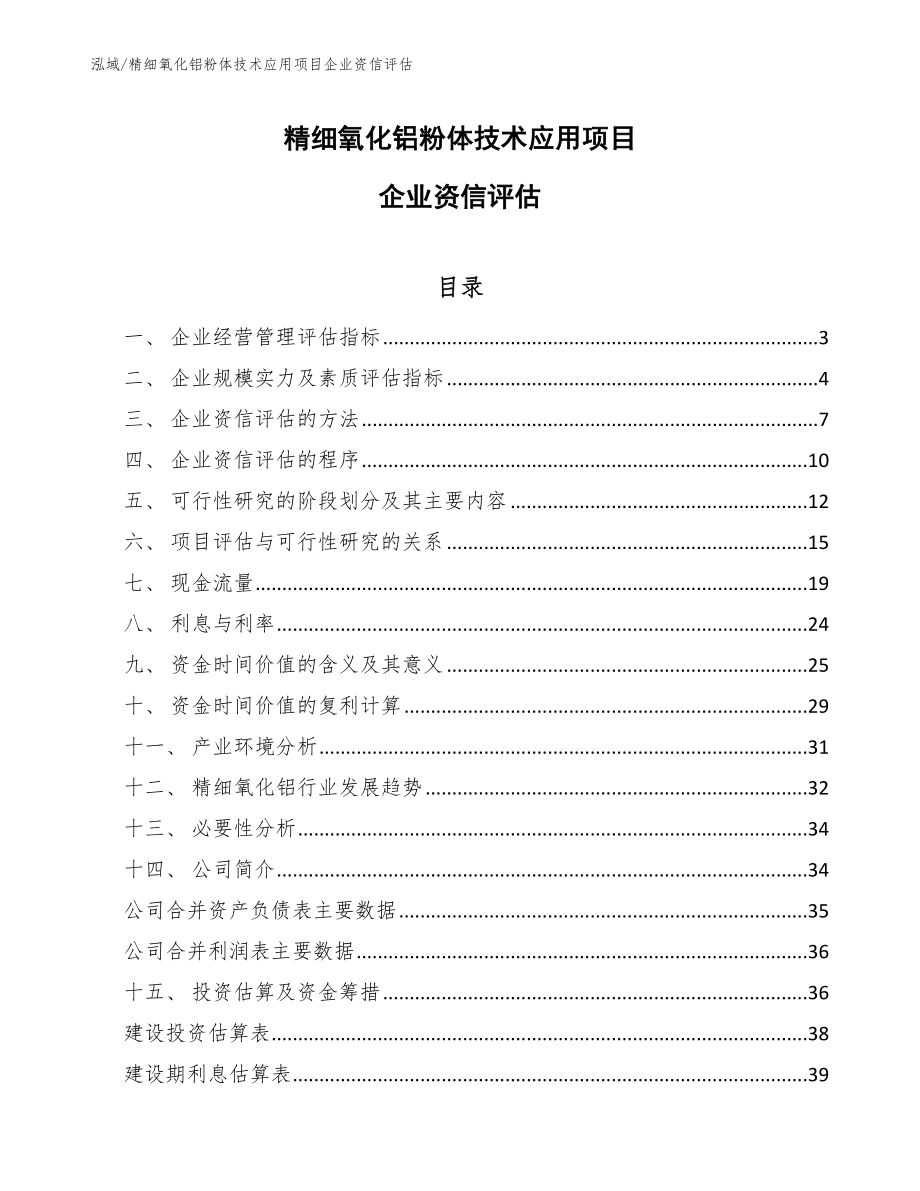 精细氧化铝粉体技术应用项目企业资信评估（参考）_第1页