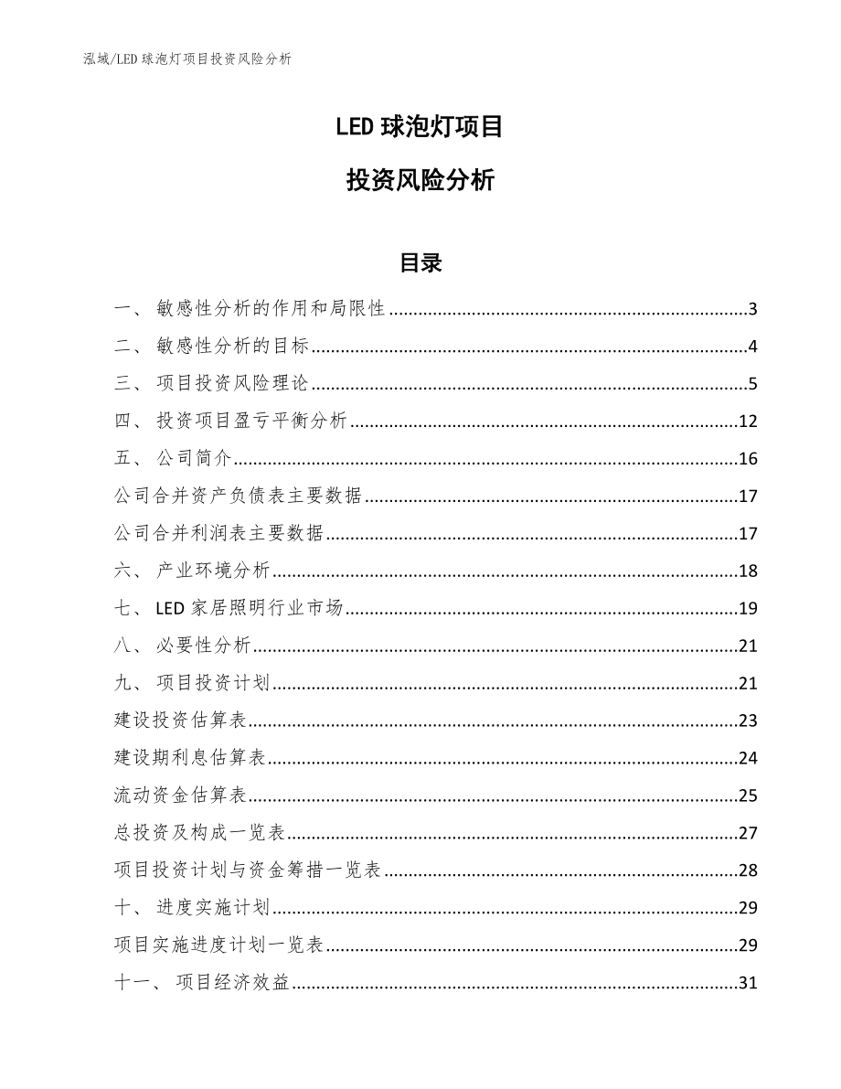 LED球泡灯项目投资风险分析（范文）_第1页