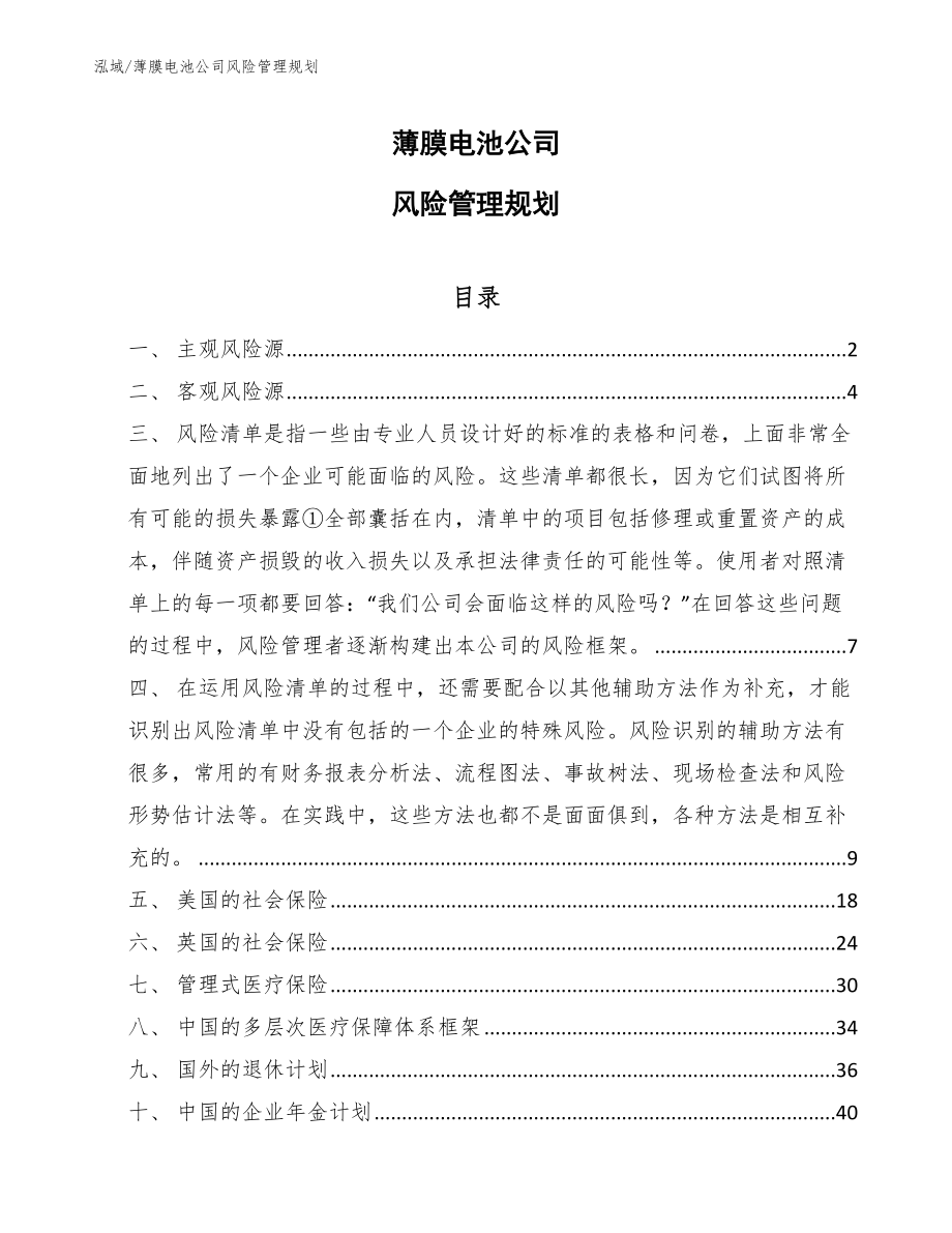 薄膜电池公司风险管理规划【参考】_第1页