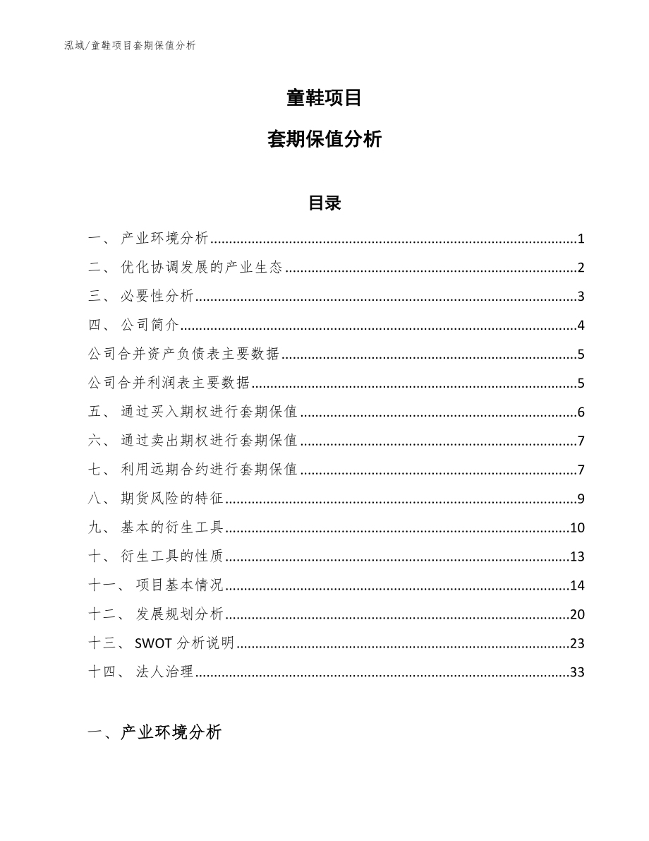 童鞋项目套期保值分析_范文_第1页