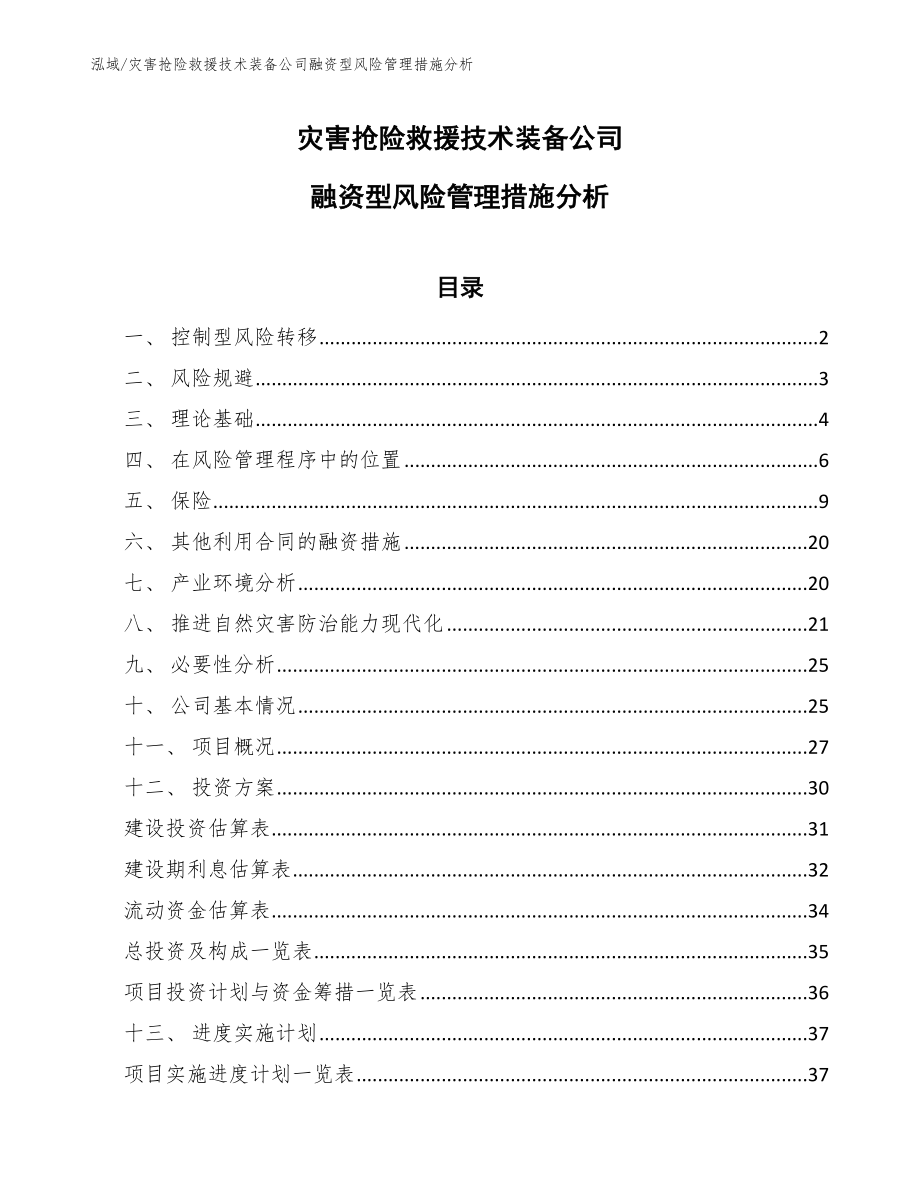 灾害抢险救援技术装备公司融资型风险管理措施分析【范文】_第1页