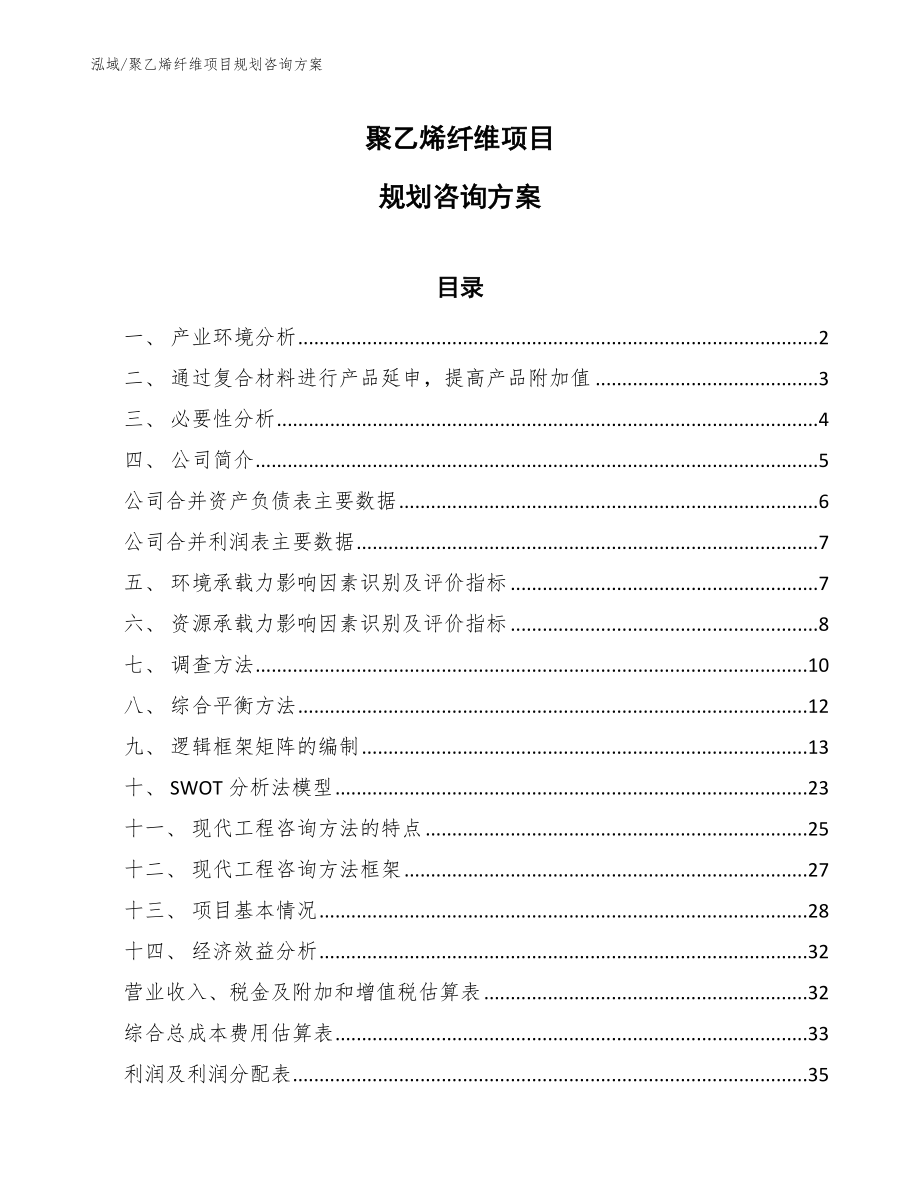 聚乙烯纤维项目规划咨询方案_范文_第1页