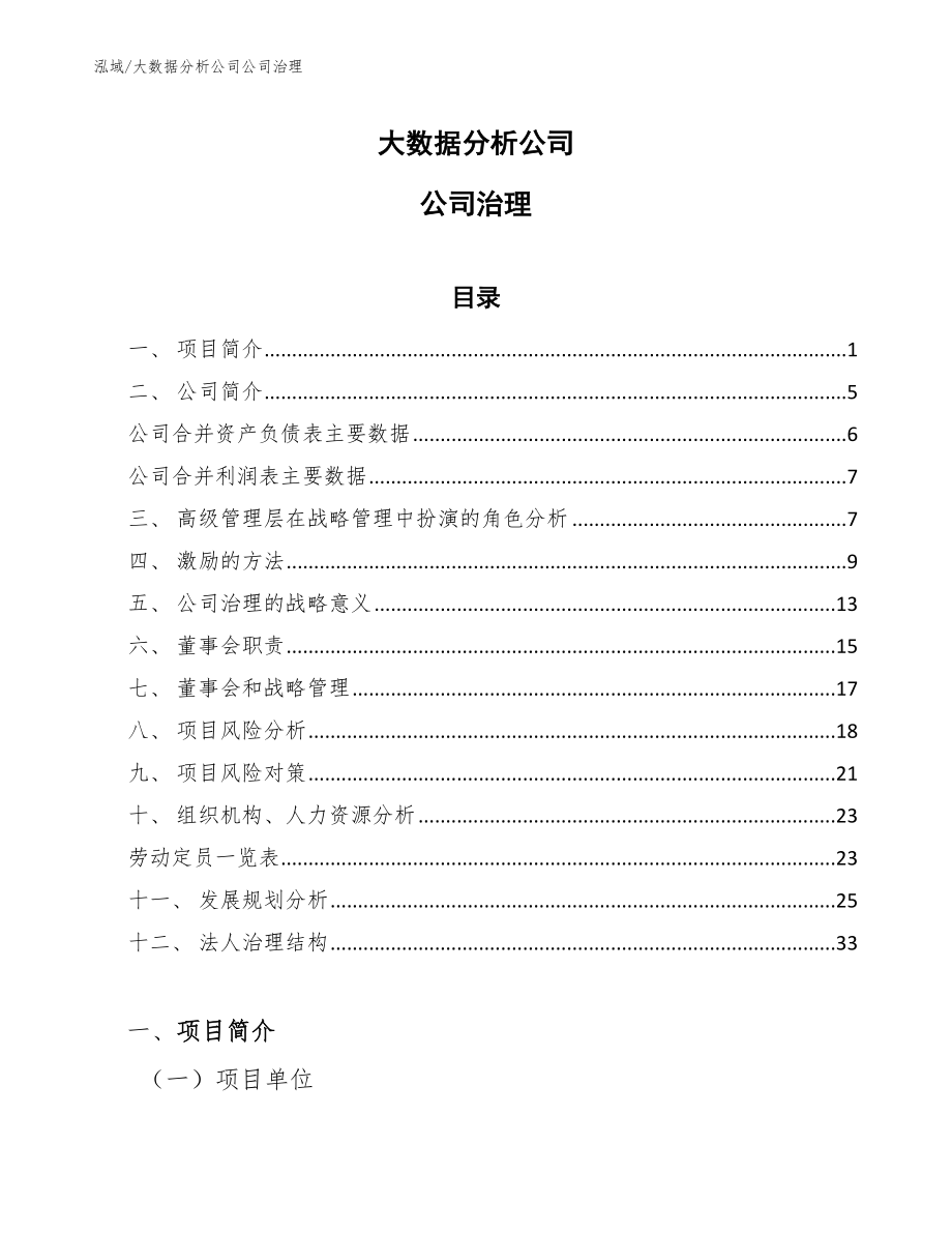 大数据分析公司公司治理【范文】_第1页