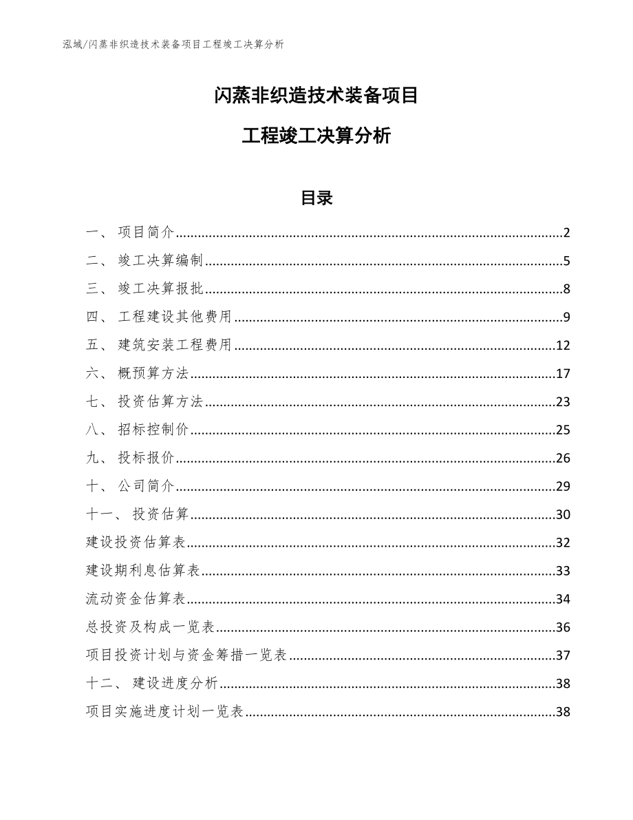 闪蒸非织造技术装备项目工程竣工决算分析_参考_第1页