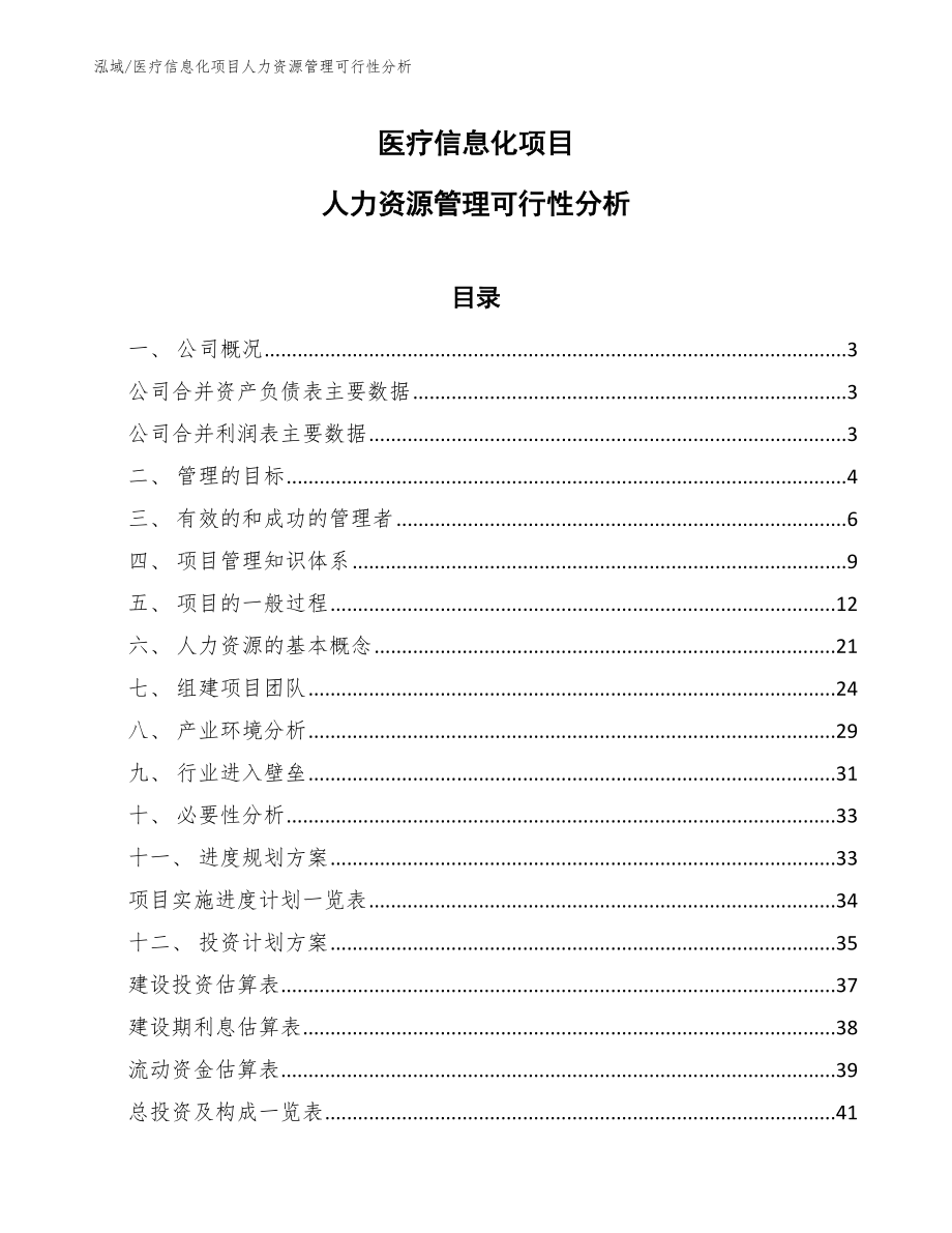 医疗信息化项目人力资源管理可行性分析（参考）_第1页