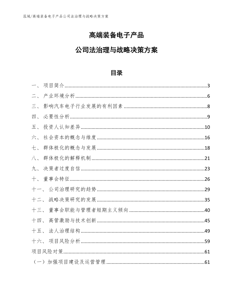 高端装备电子产品公司法治理与战略决策方案_第1页