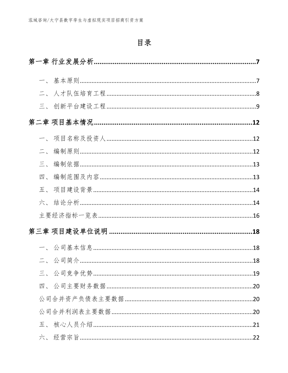 大宁县数字孪生与虚拟现实项目招商引资方案_范文模板_第1页