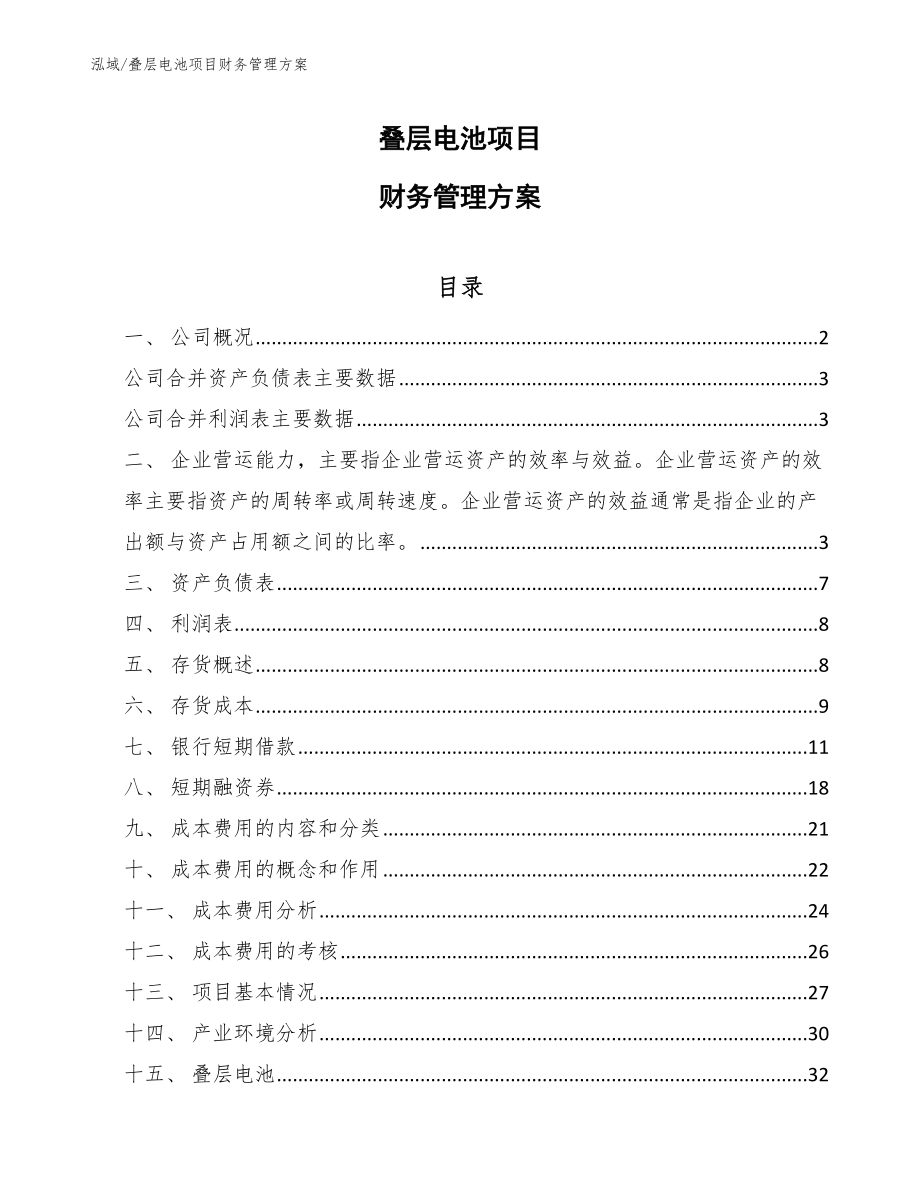 叠层电池项目财务管理方案_范文_第1页