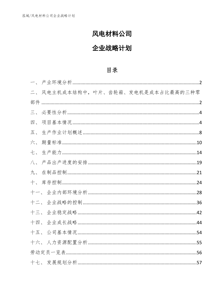 风电材料公司企业战略计划（参考）_第1页
