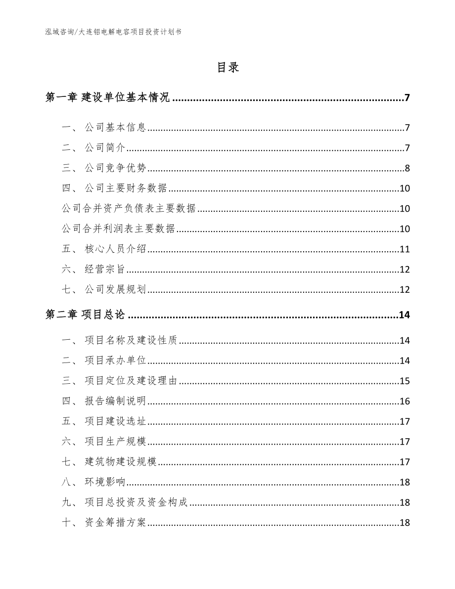 大连铝电解电容项目投资计划书【模板参考】_第1页