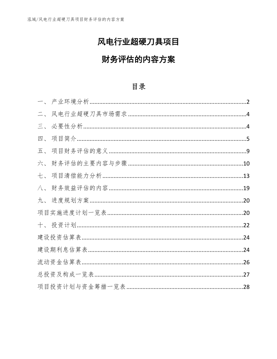 风电行业超硬刀具项目财务评估的内容方案_第1页