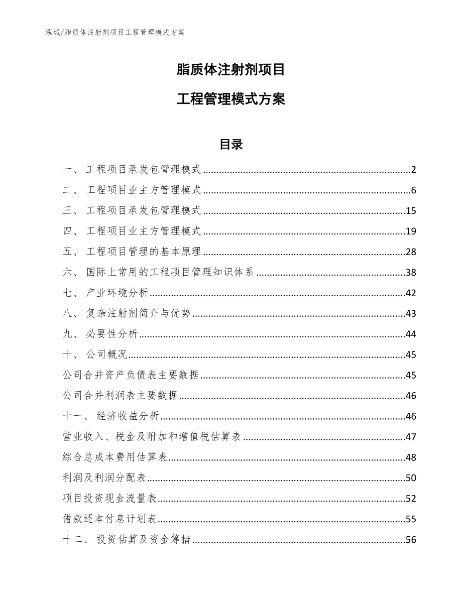 脂质体注射剂项目工程管理模式方案（参考）_第1页
