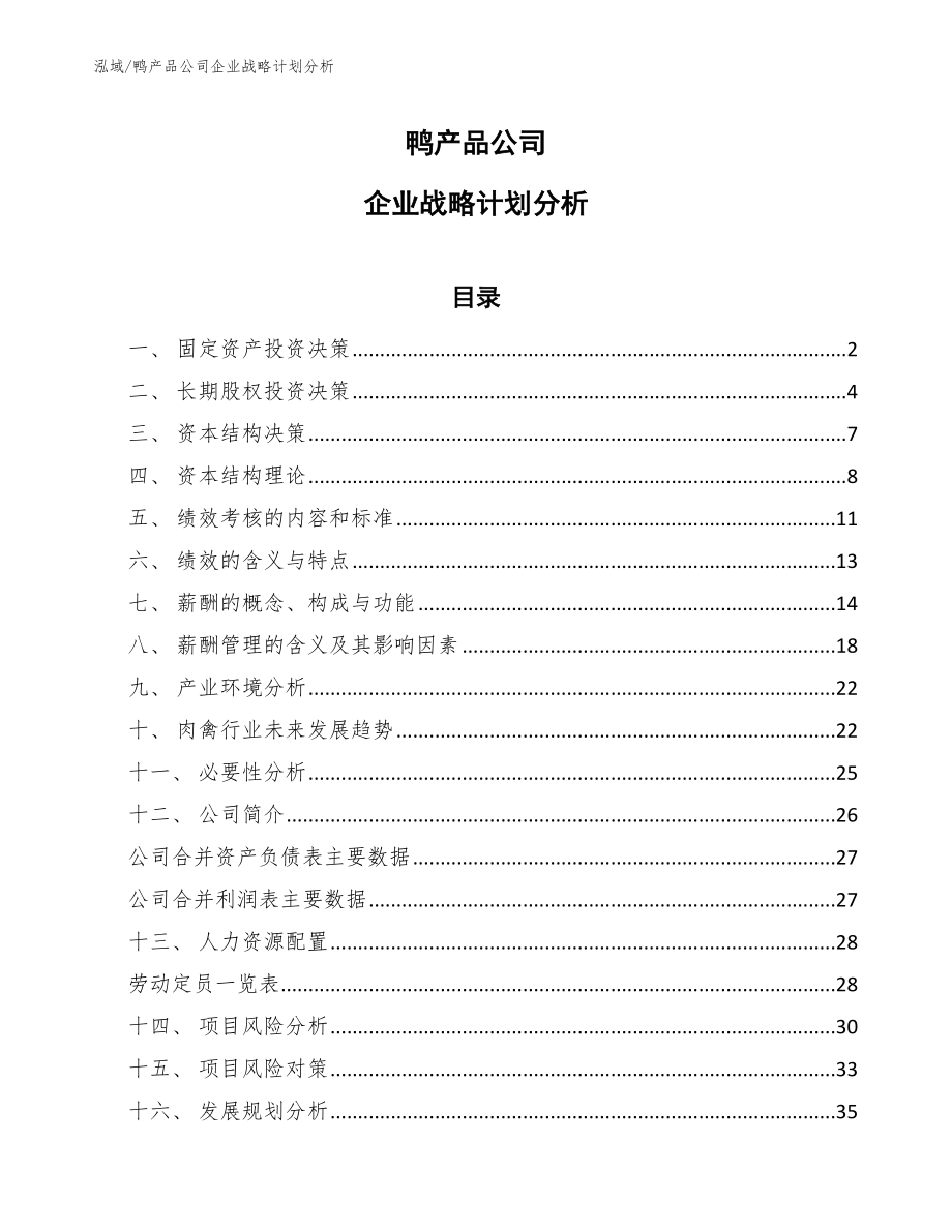 鸭产品公司企业战略计划分析【范文】_第1页