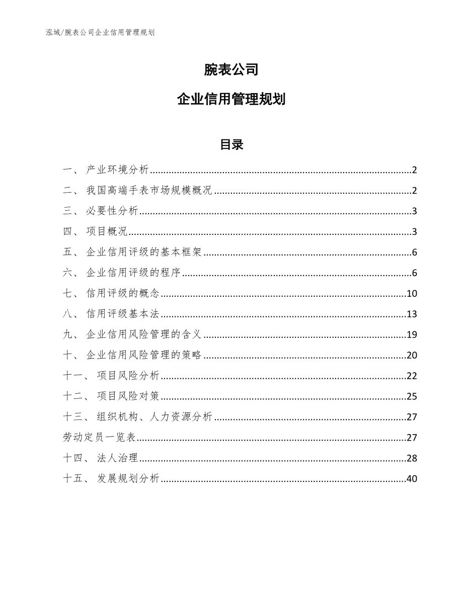 腕表公司企业信用管理规划【参考】_第1页
