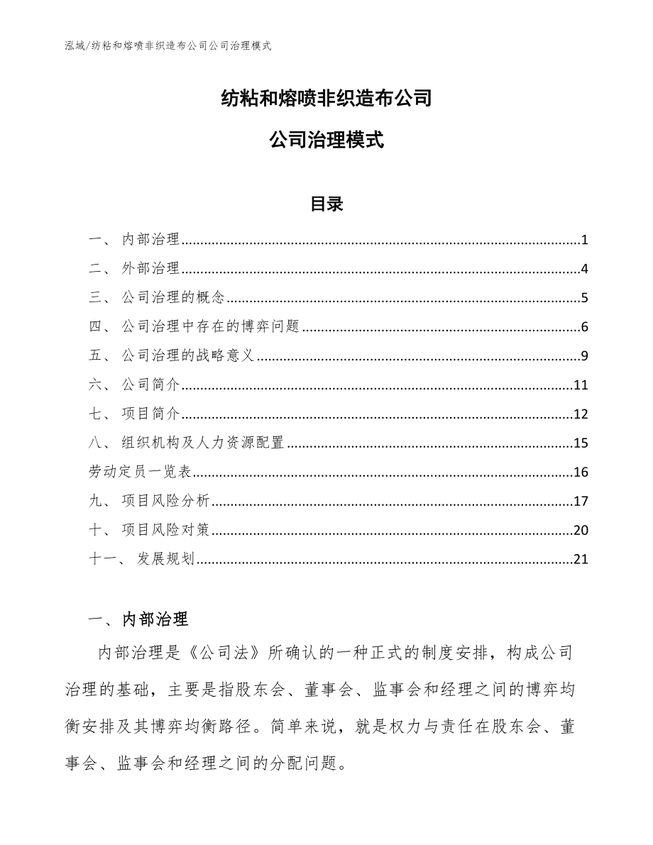 纺粘和熔喷非织造布公司公司治理模式【参考】_第1页