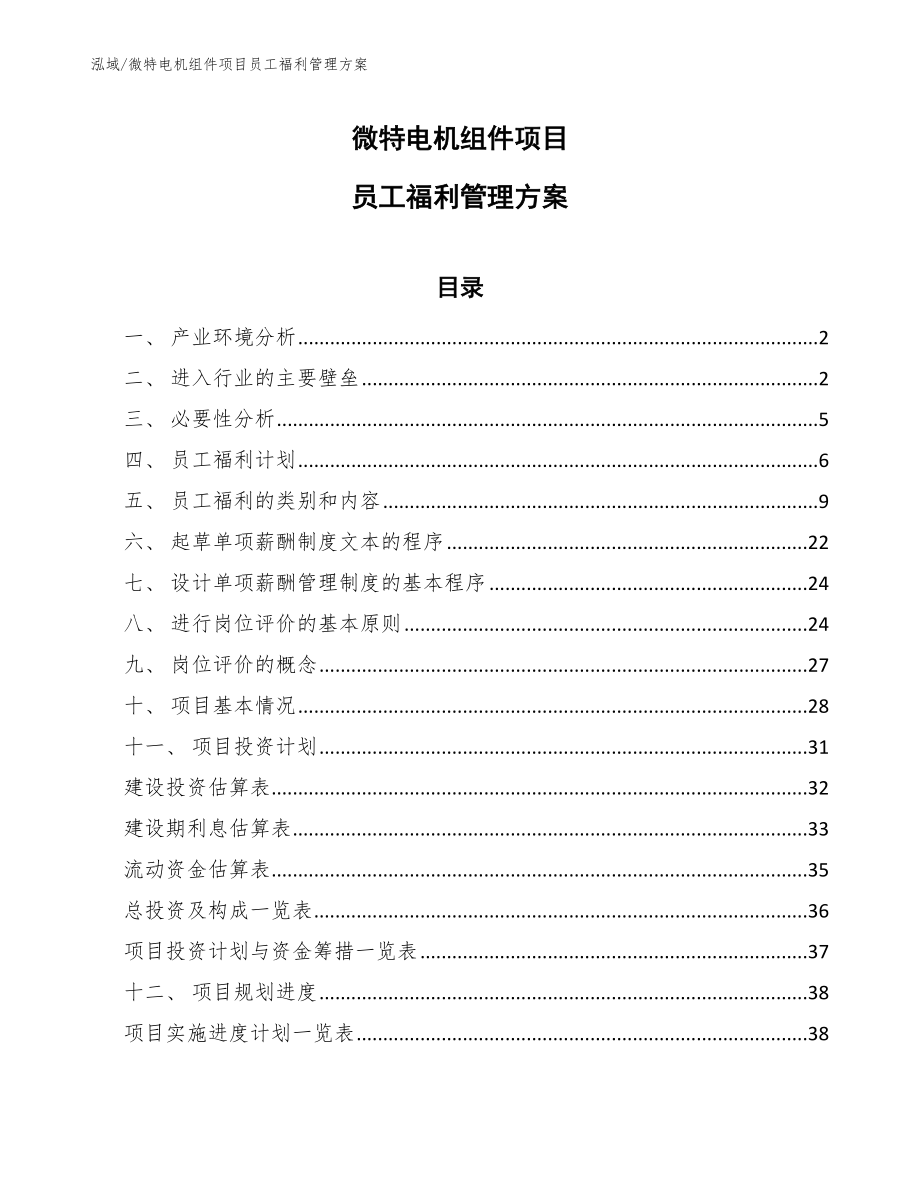 微特电机组件项目员工福利管理方案_第1页