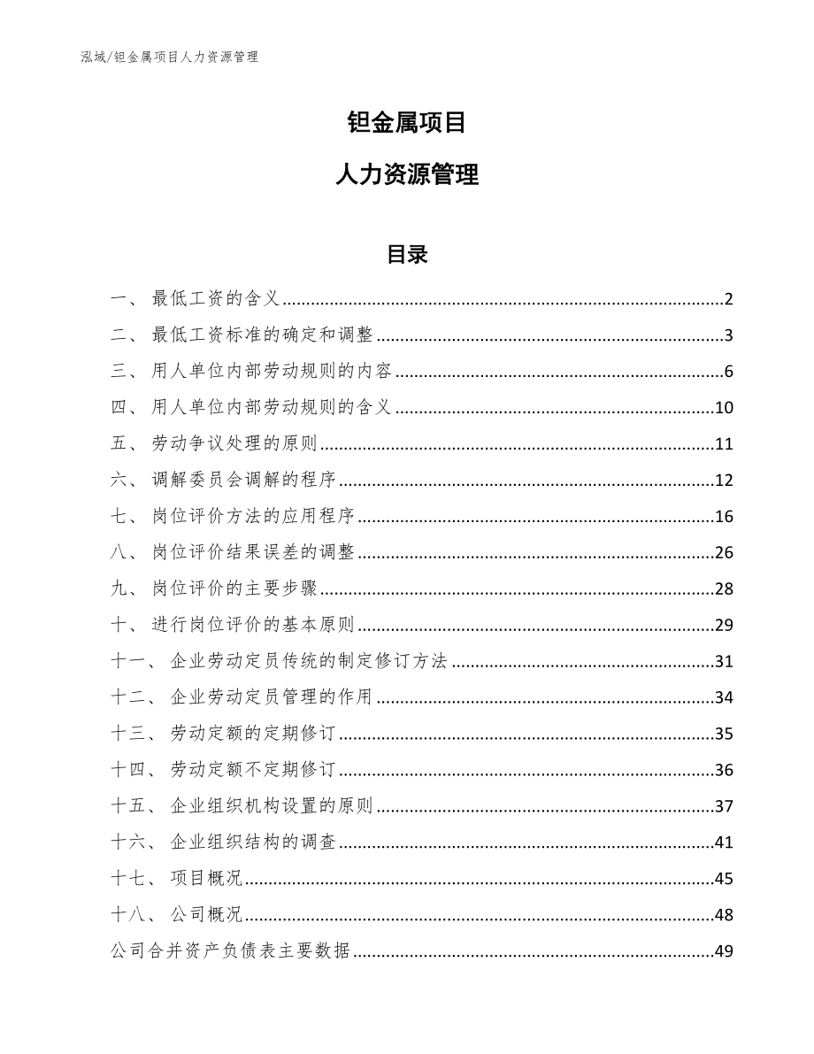 钽金属项目人力资源管理_第1页