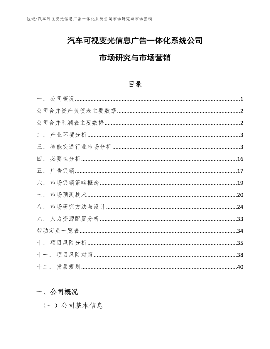 汽车可视变光信息广告一体化系统公司市场研究与市场营销_参考_第1页