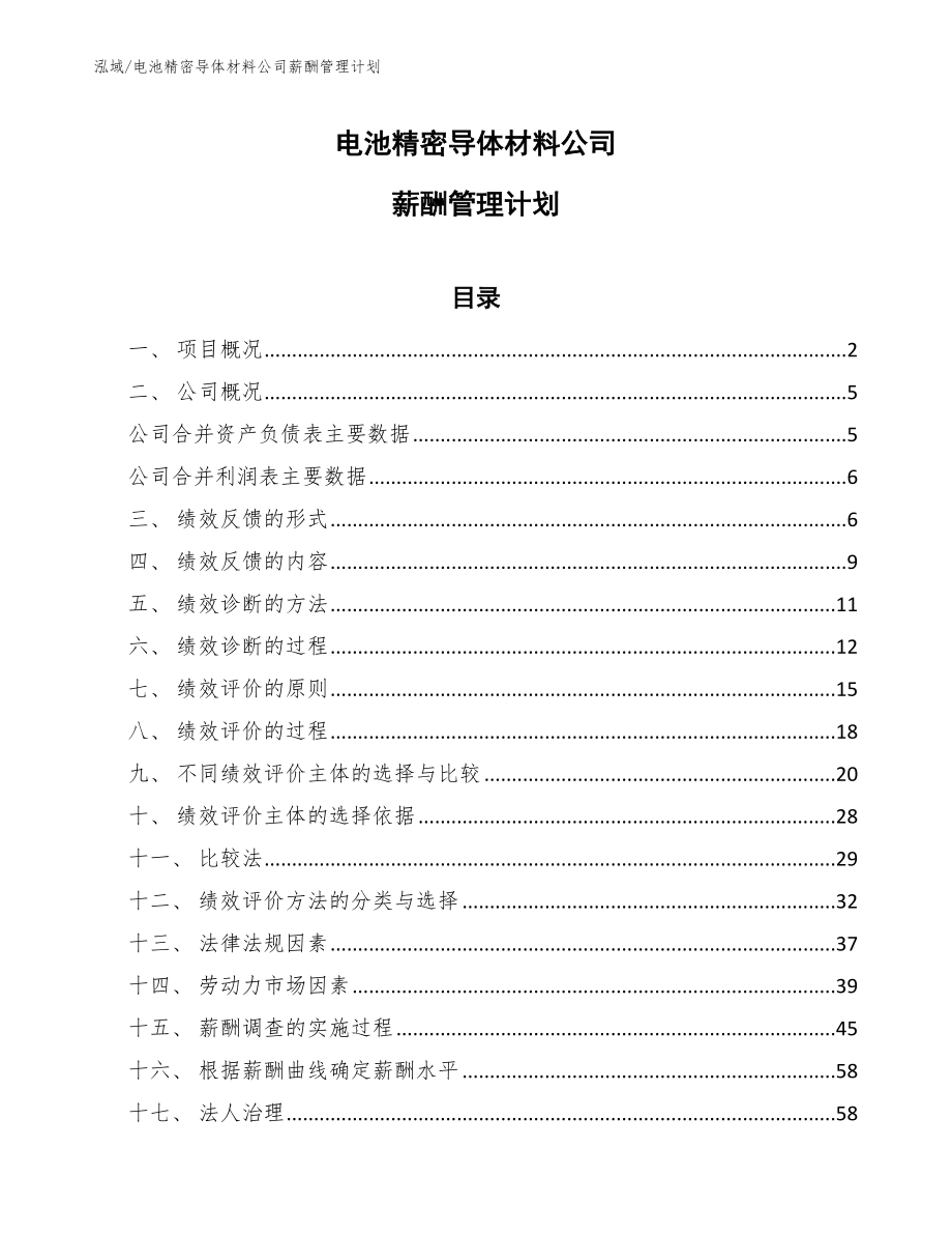 电池精密导体材料公司薪酬管理计划_范文_第1页