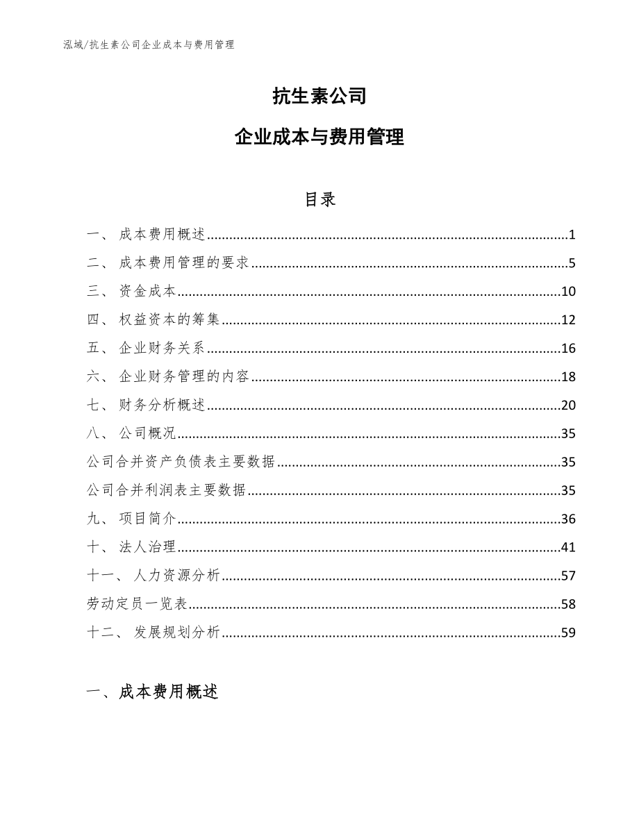 抗生素公司企业成本与费用管理_范文_第1页