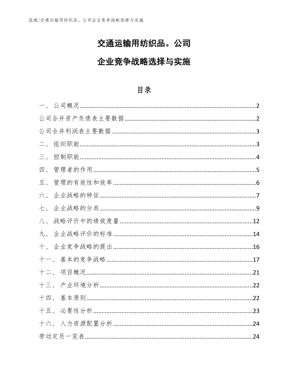 交通运输用纺织品公司企业竞争战略选择与实施（参考）_第1页