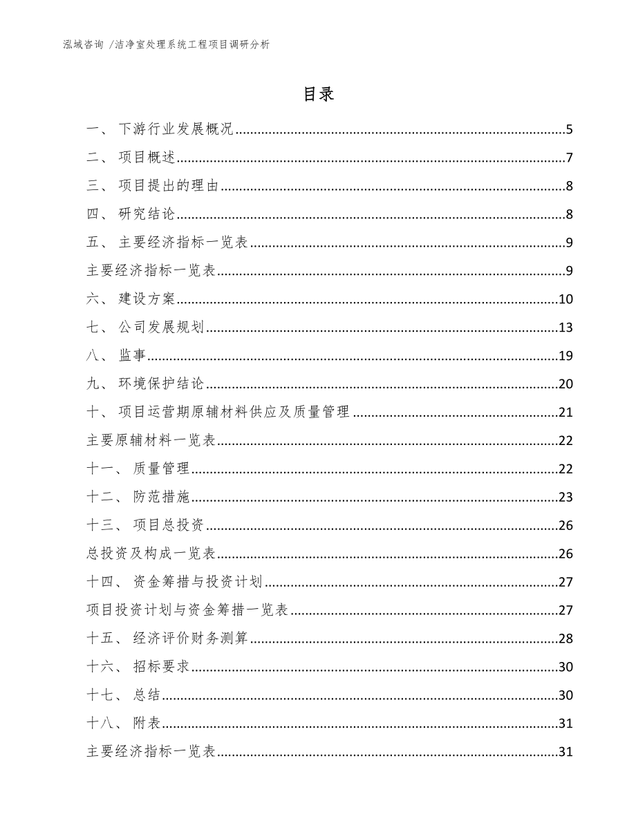 洁净室处理系统工程项目调研分析-（范文参考）_第1页