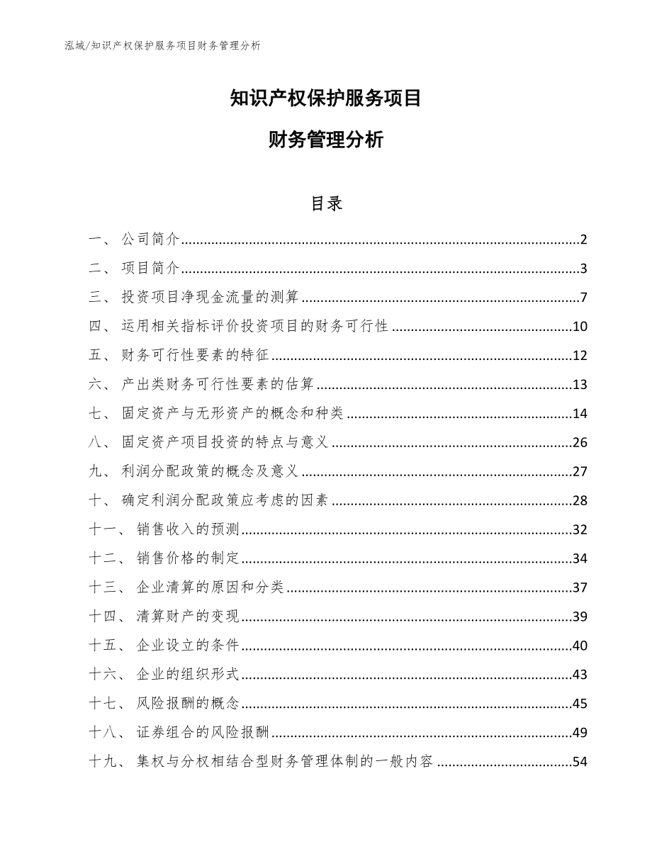 知识产权保护服务项目财务管理分析_范文_第1页