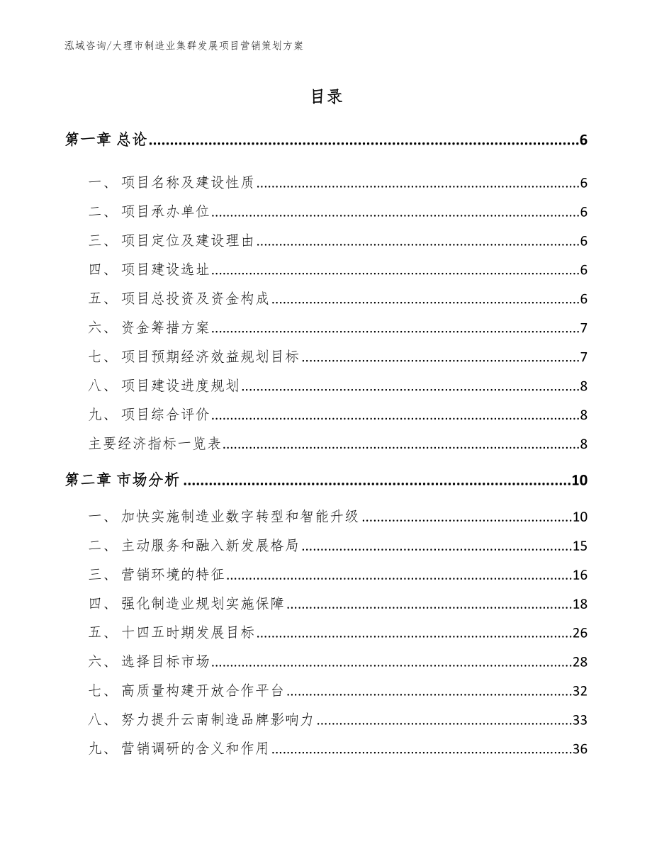 大理市制造业集群发展项目营销策划方案范文模板_第1页