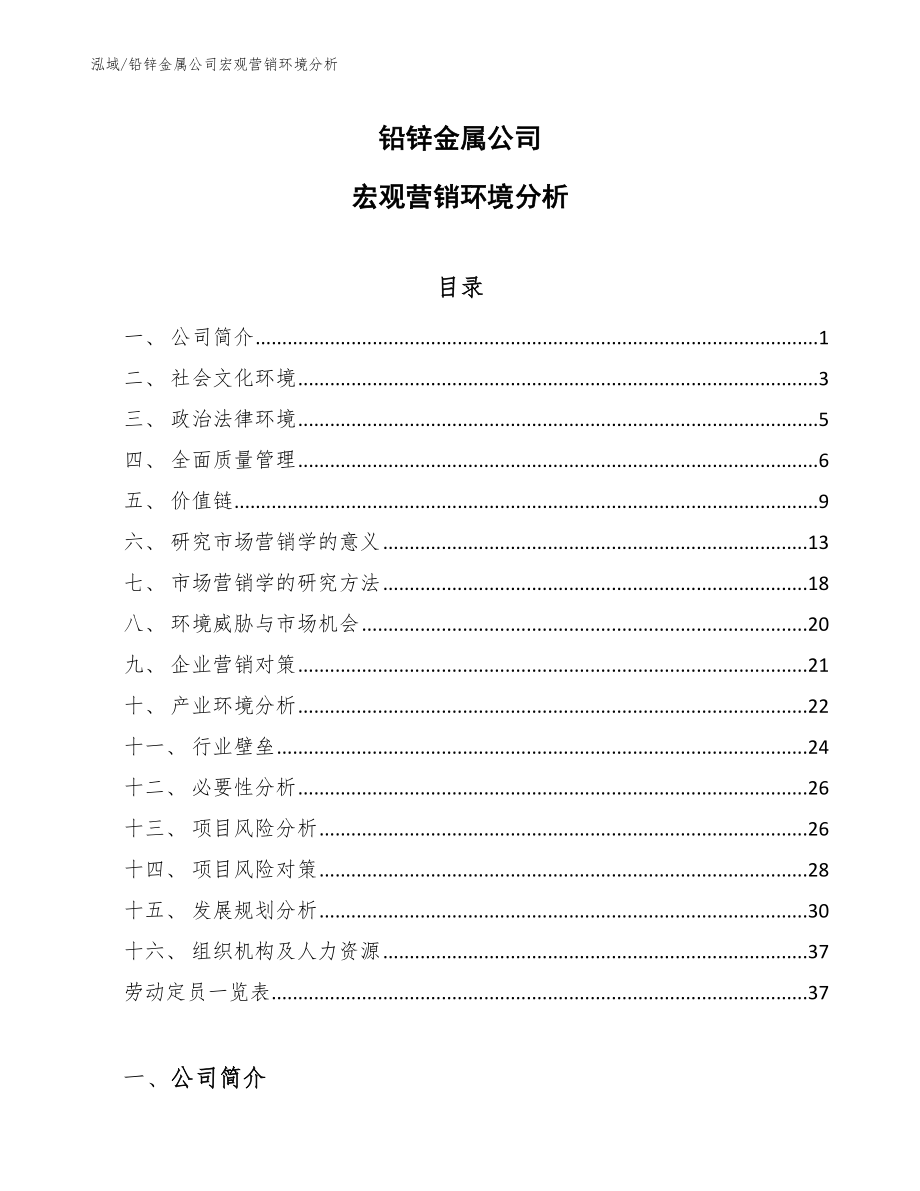 铅锌金属公司宏观营销环境分析_第1页