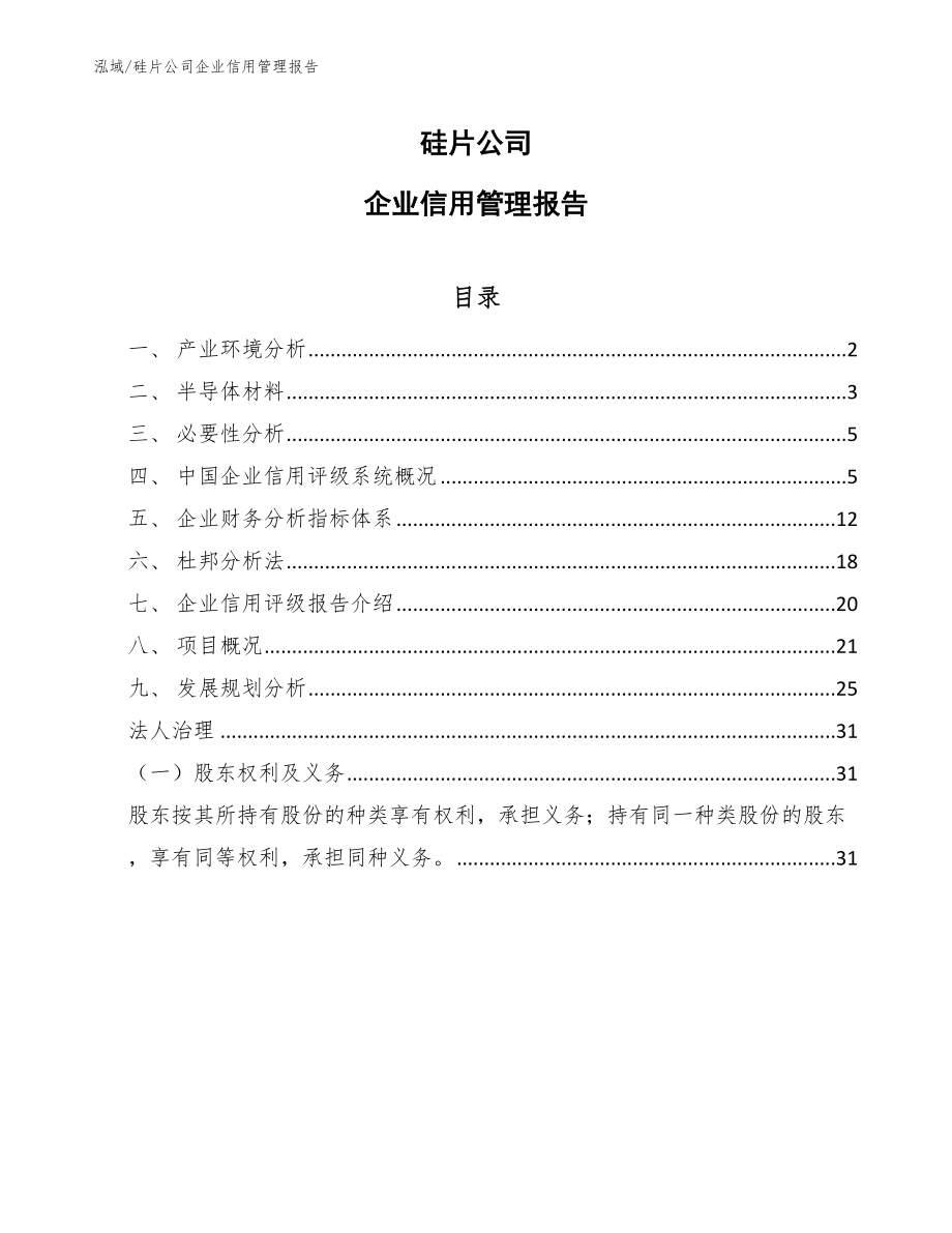 硅片公司企业信用管理报告【范文】_第1页
