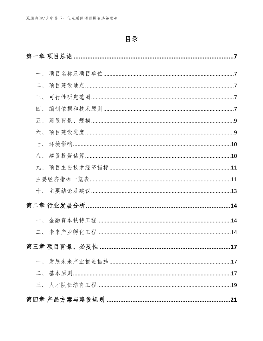 大宁县下一代互联网项目投资决策报告【参考范文】_第1页