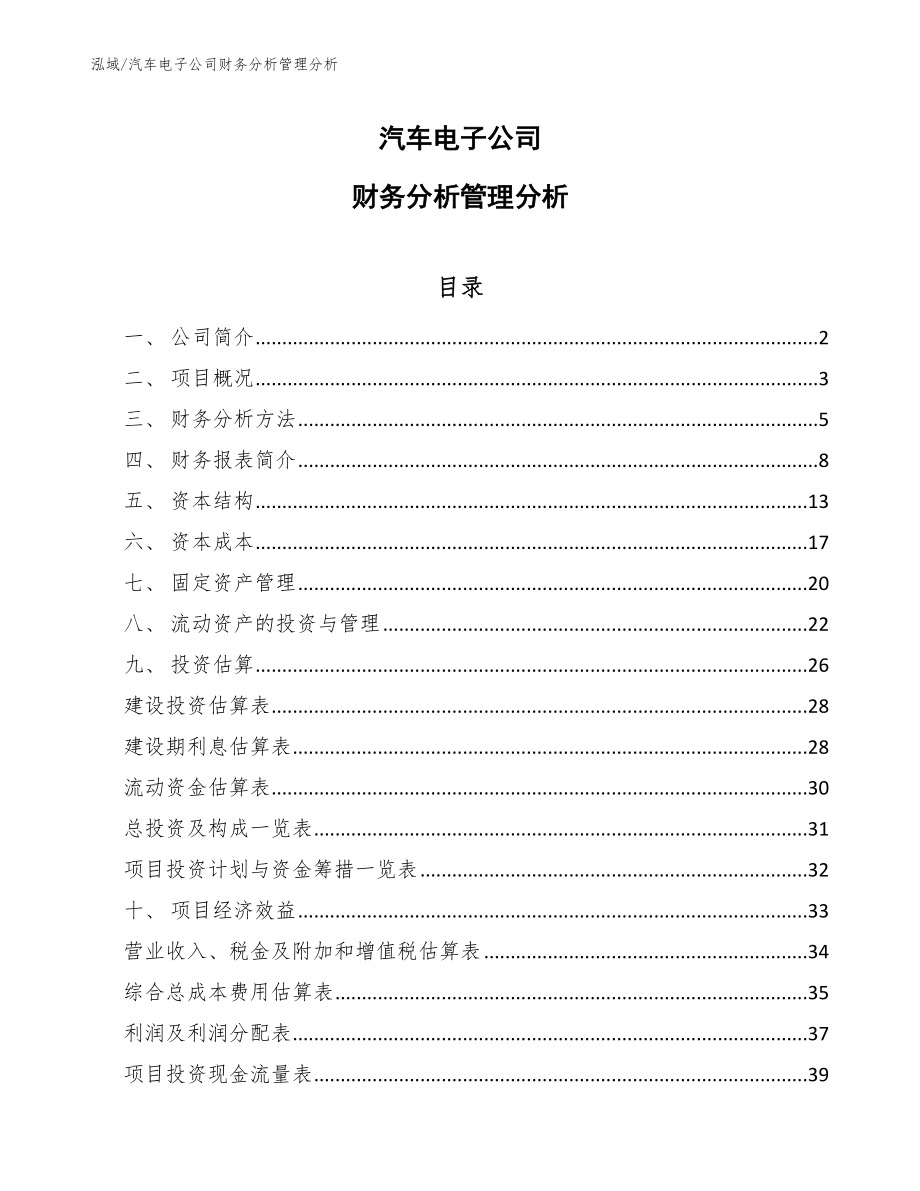 汽车电子公司财务分析管理分析_参考_第1页