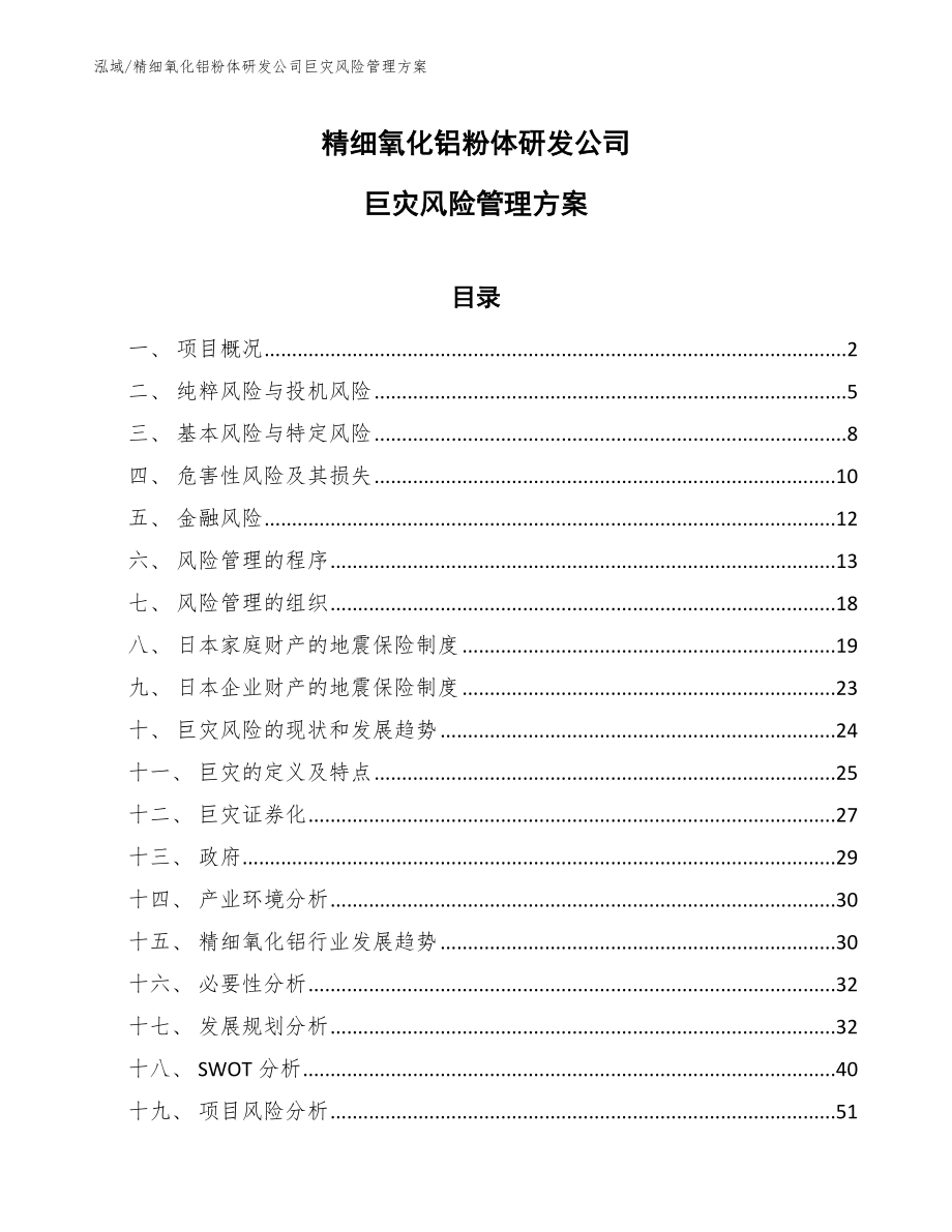 精细氧化铝粉体研发公司巨灾风险管理方案_第1页