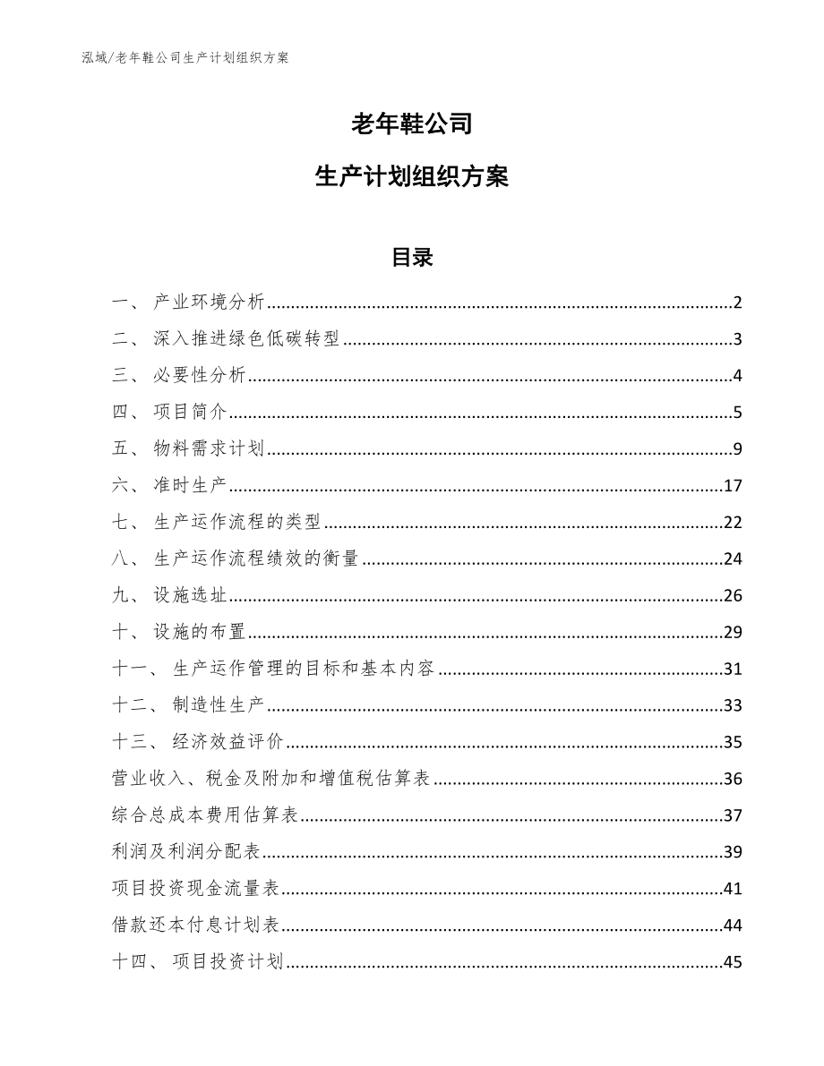 老年鞋公司生产计划组织方案_范文_第1页