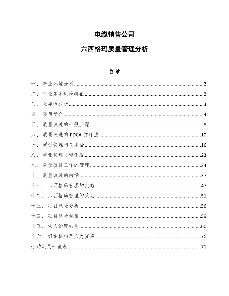 电缆销售公司六西格玛质量管理分析（参考）_第1页