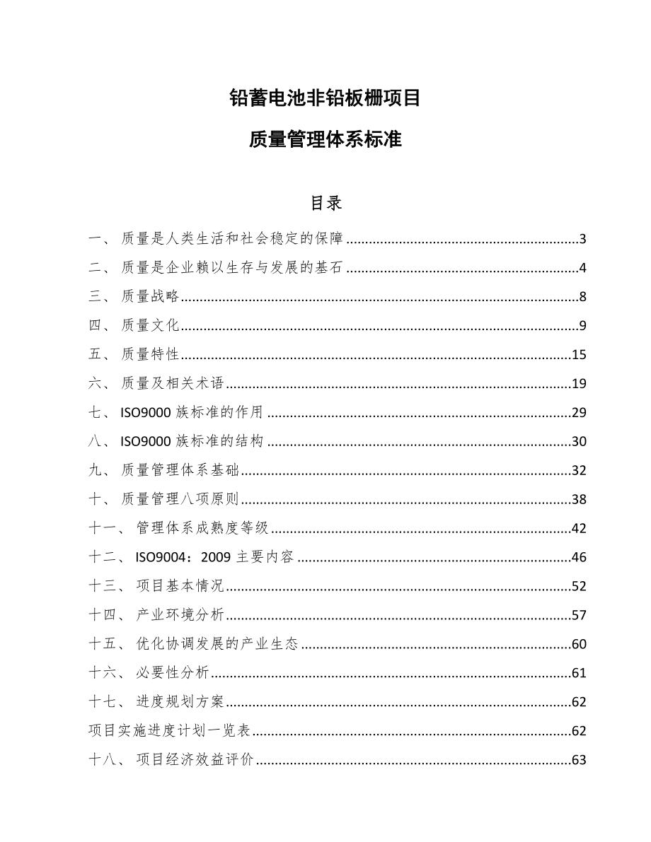 铅蓄电池非铅板栅项目质量管理体系标准【范文】_第1页