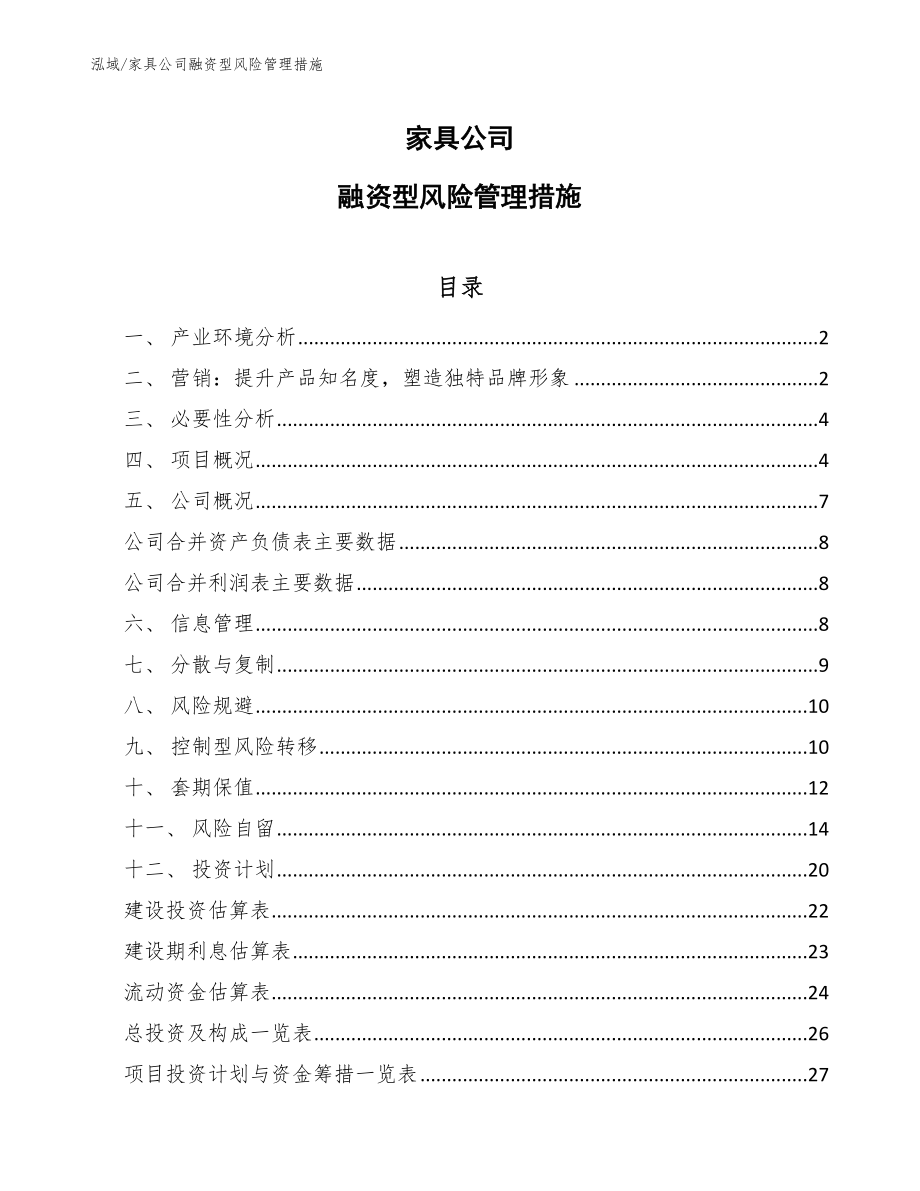 家具公司融资型风险管理措施_第1页