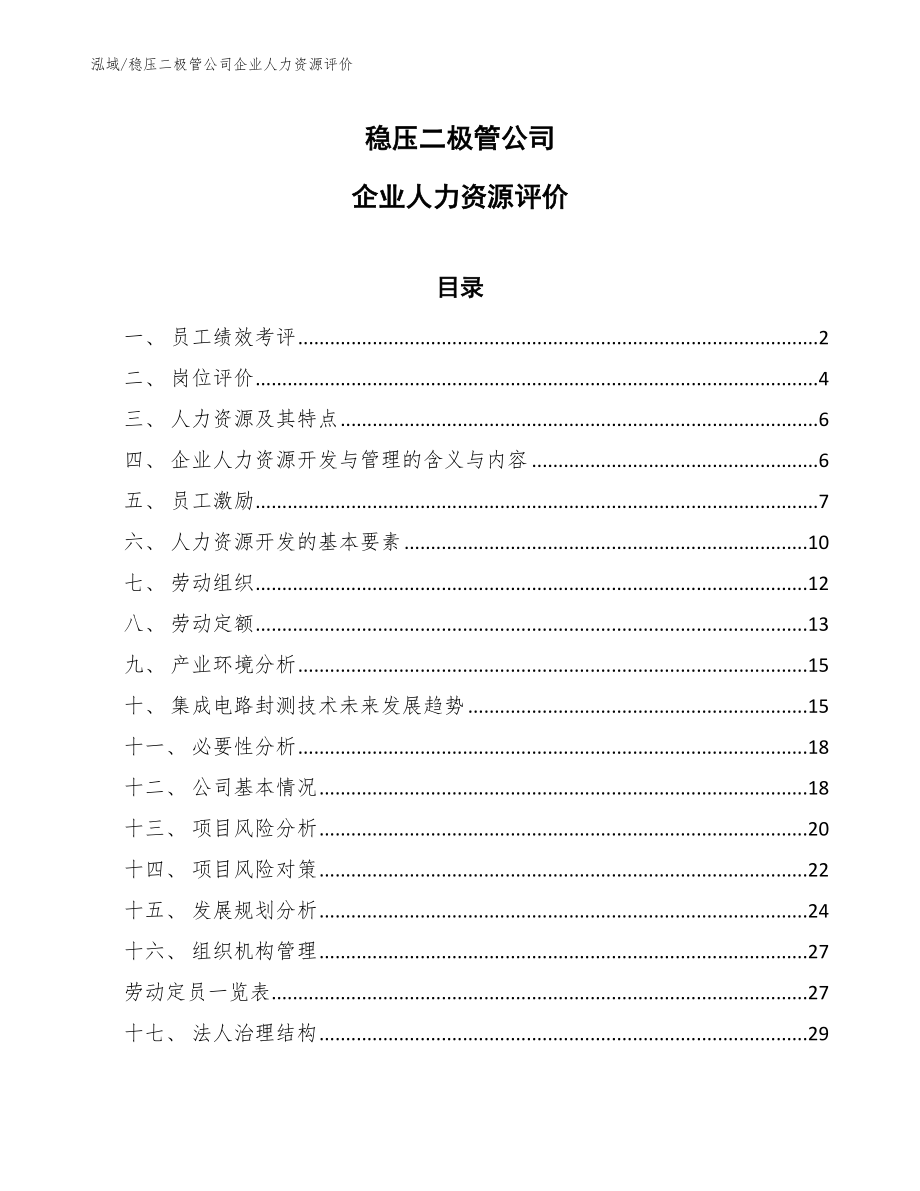稳压二极管公司企业人力资源评价（范文）_第1页