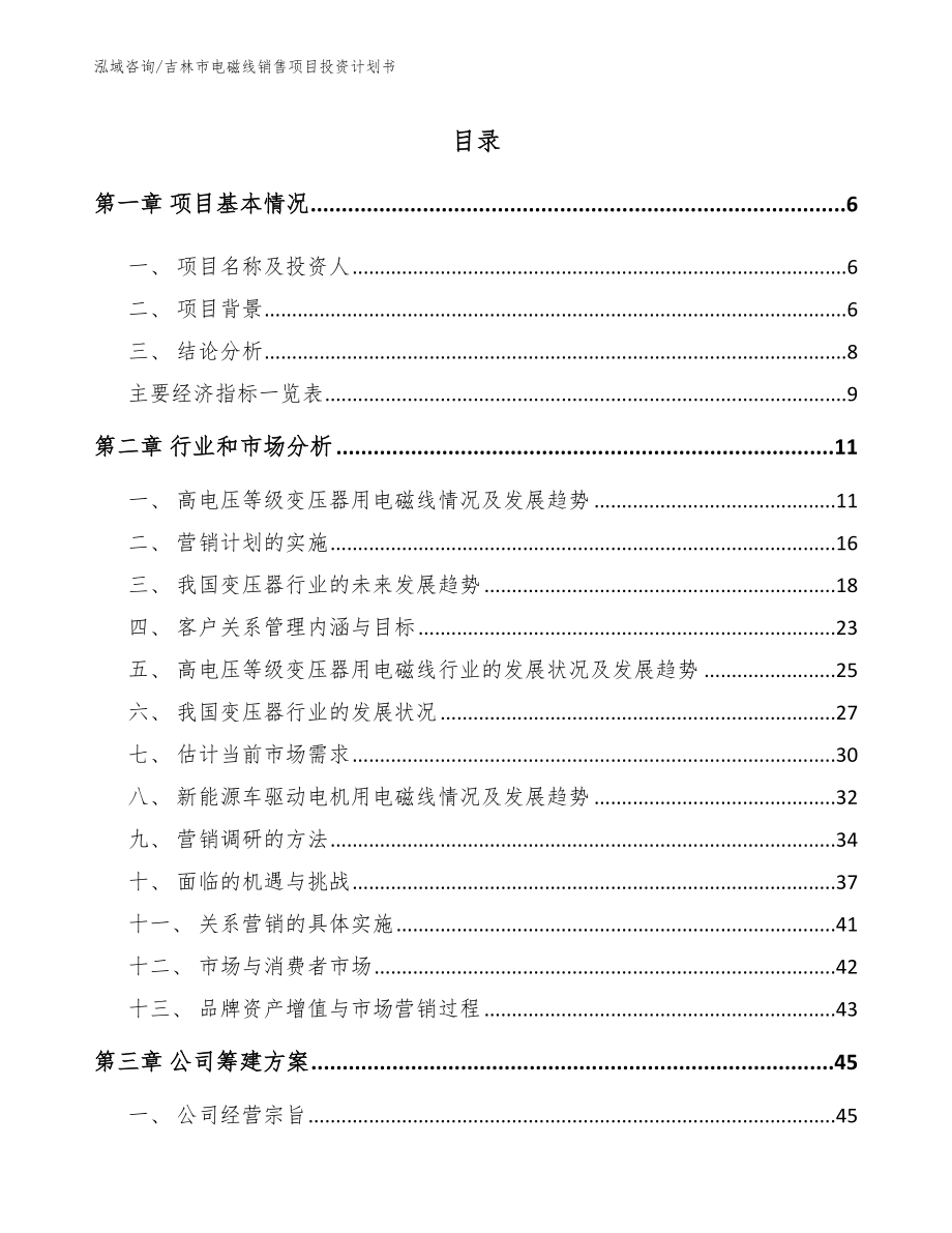 吉林市电磁线销售项目投资计划书_模板_第1页