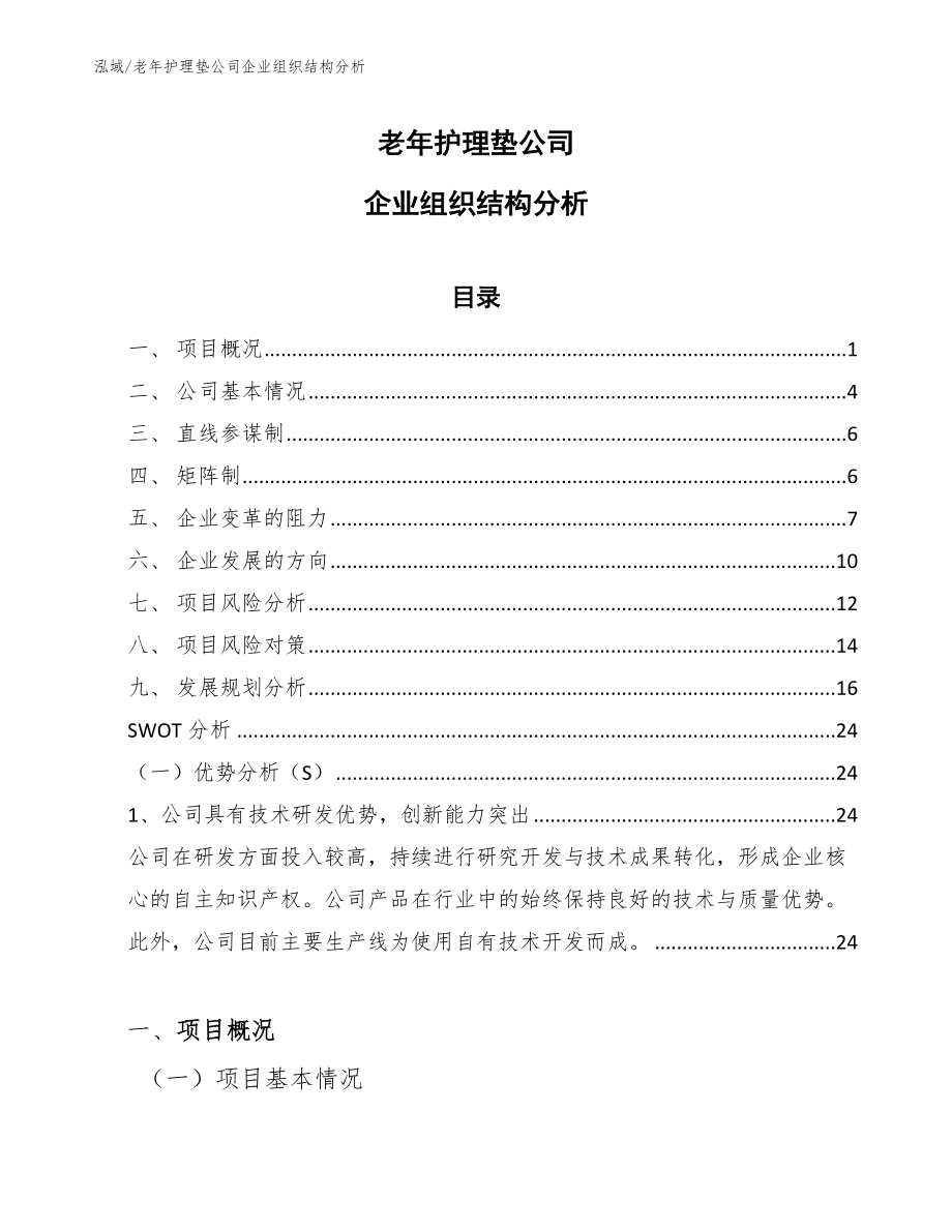 老年护理垫公司企业组织结构（范文）_第1页
