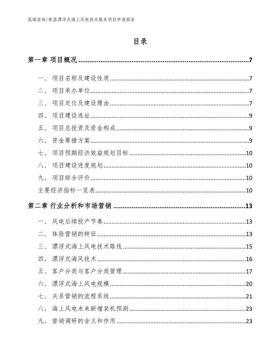 南昌漂浮式海上风电技术服务项目申请报告【参考范文】_第1页