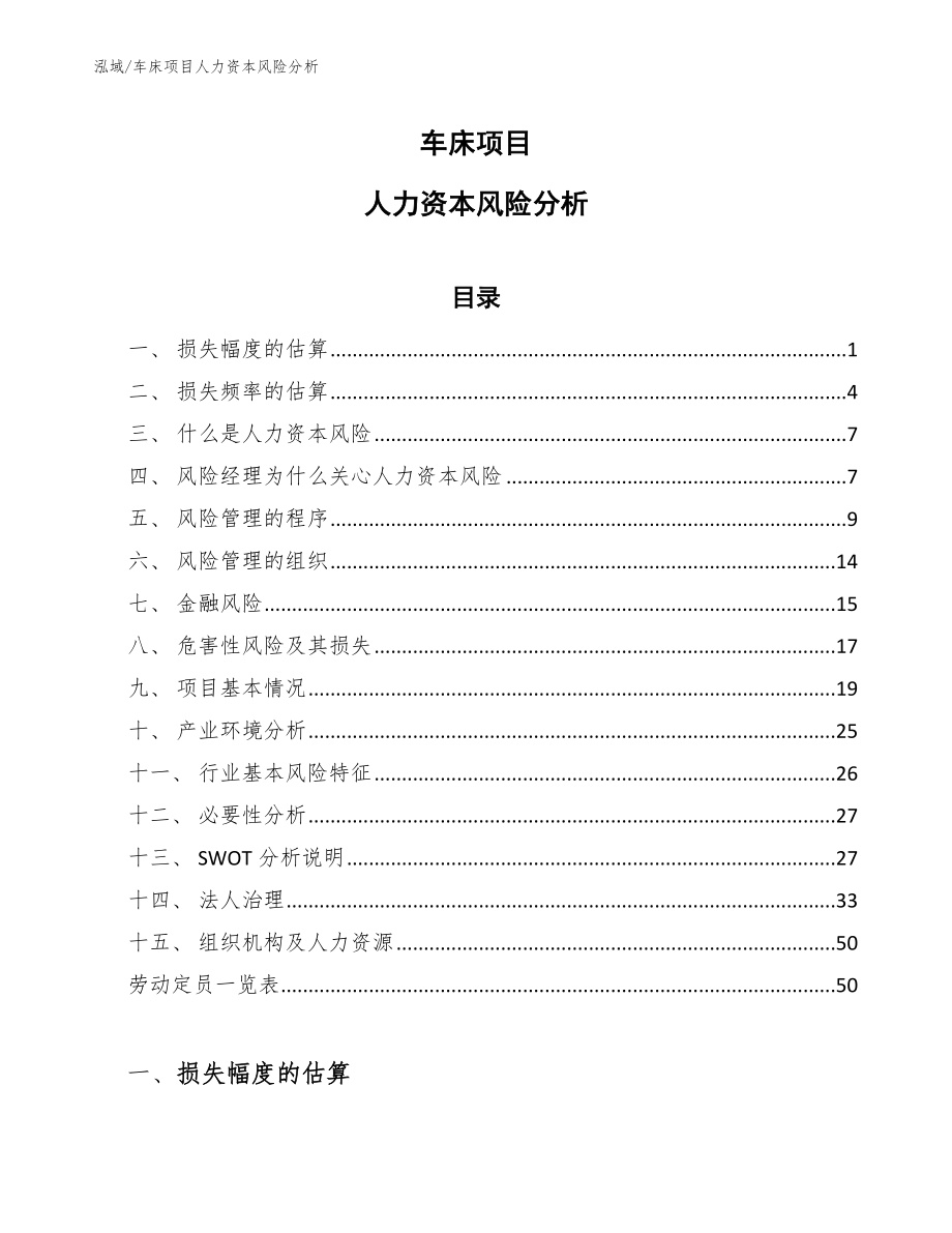 车床项目人力资本风险分析_范文_第1页