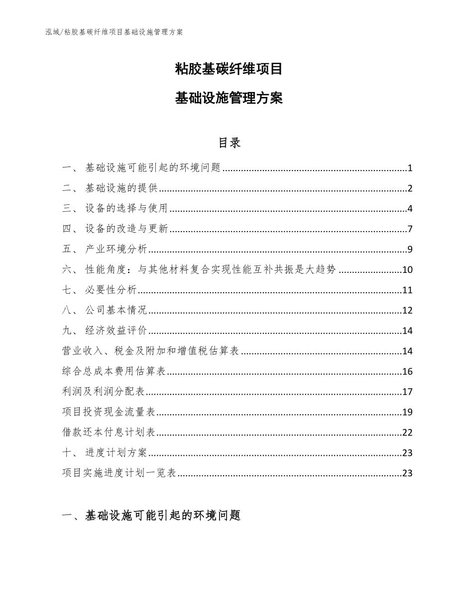 粘胶基碳纤维项目基础设施管理方案（范文）_第1页