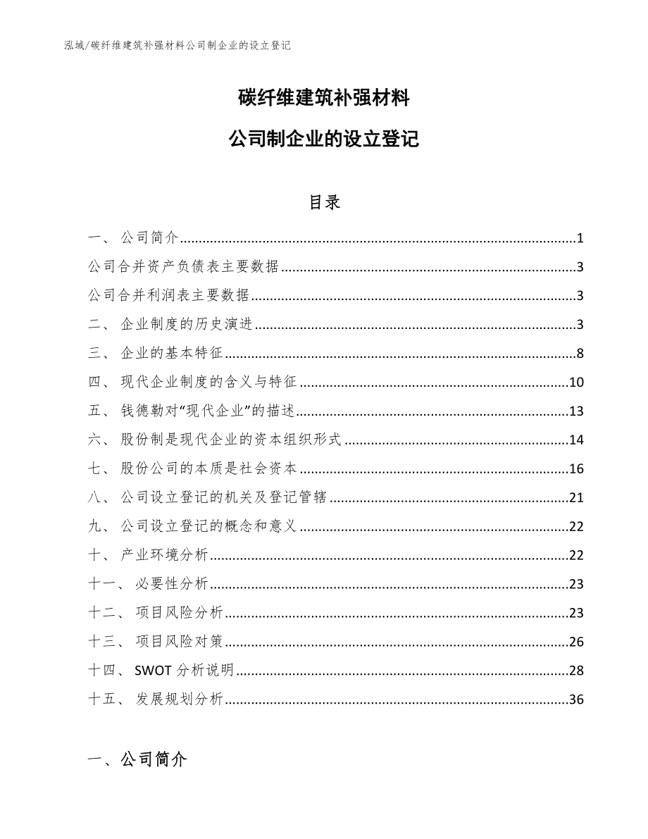 碳纤维建筑补强材料公司制企业的设立登记_第1页